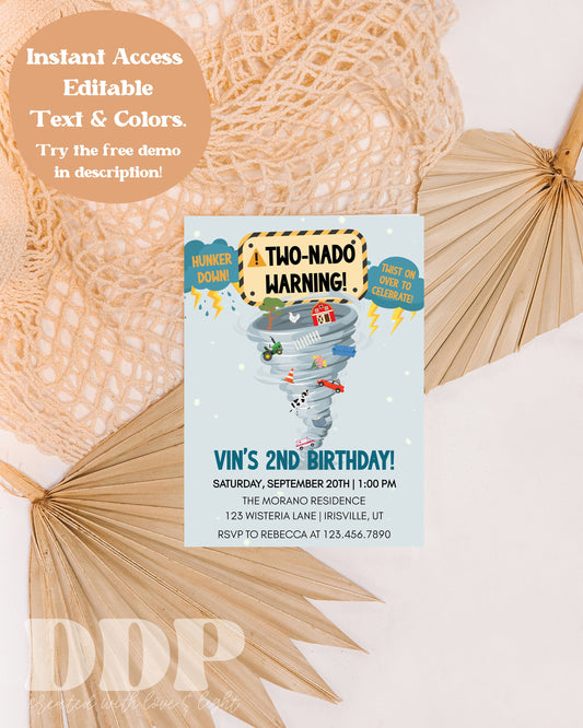 TWONADO or FOURNADO Themed Boys Birthday Invitation | Tornado Theme Invite party | Storm Birthday Party Invite | Twister Party Invitation