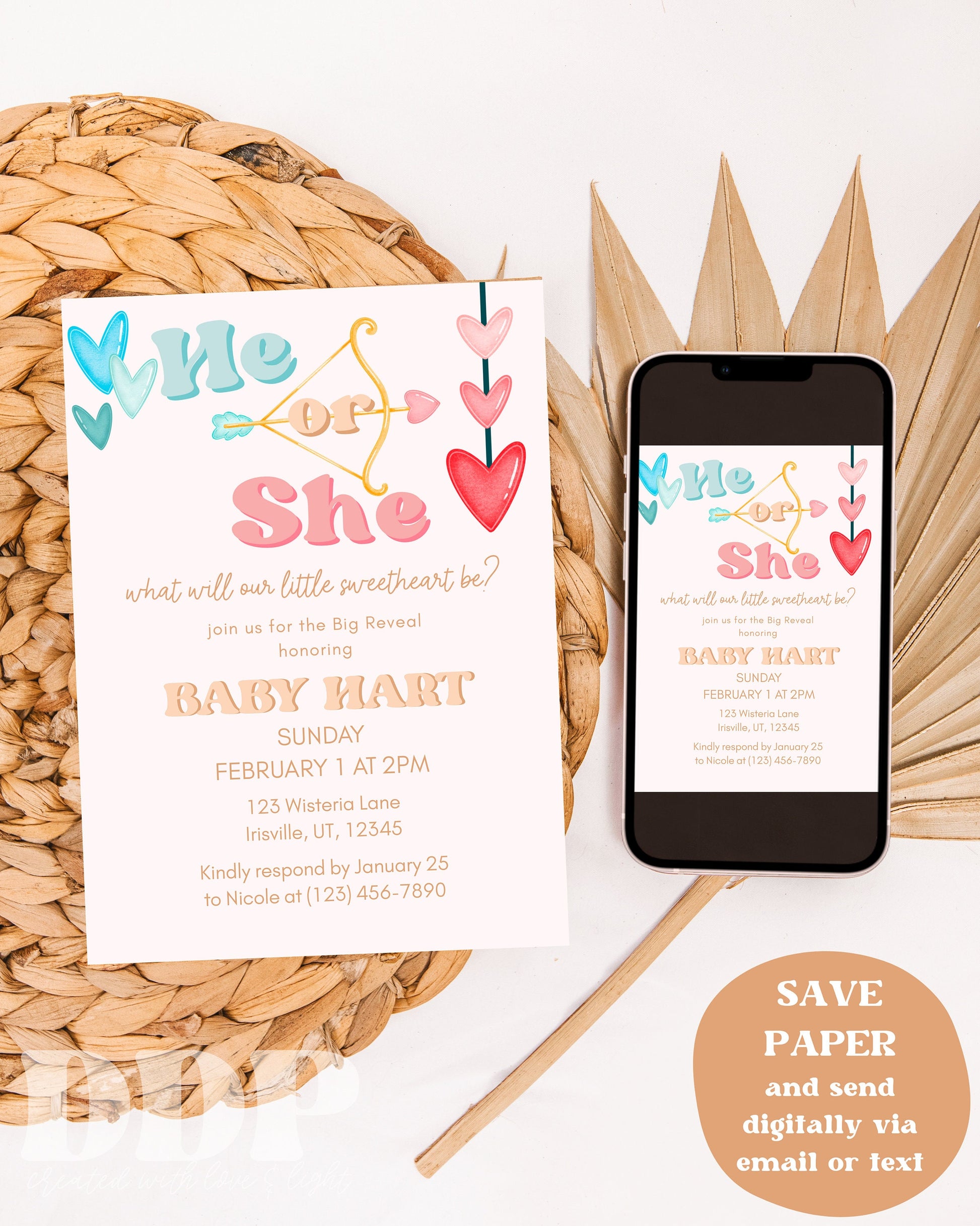 Valentine Gender Reveal Invitation | Valentines Day Gender Reveal Invite | Sweetheart Gender Reveal Party | Printable Invite | Gender Reveal