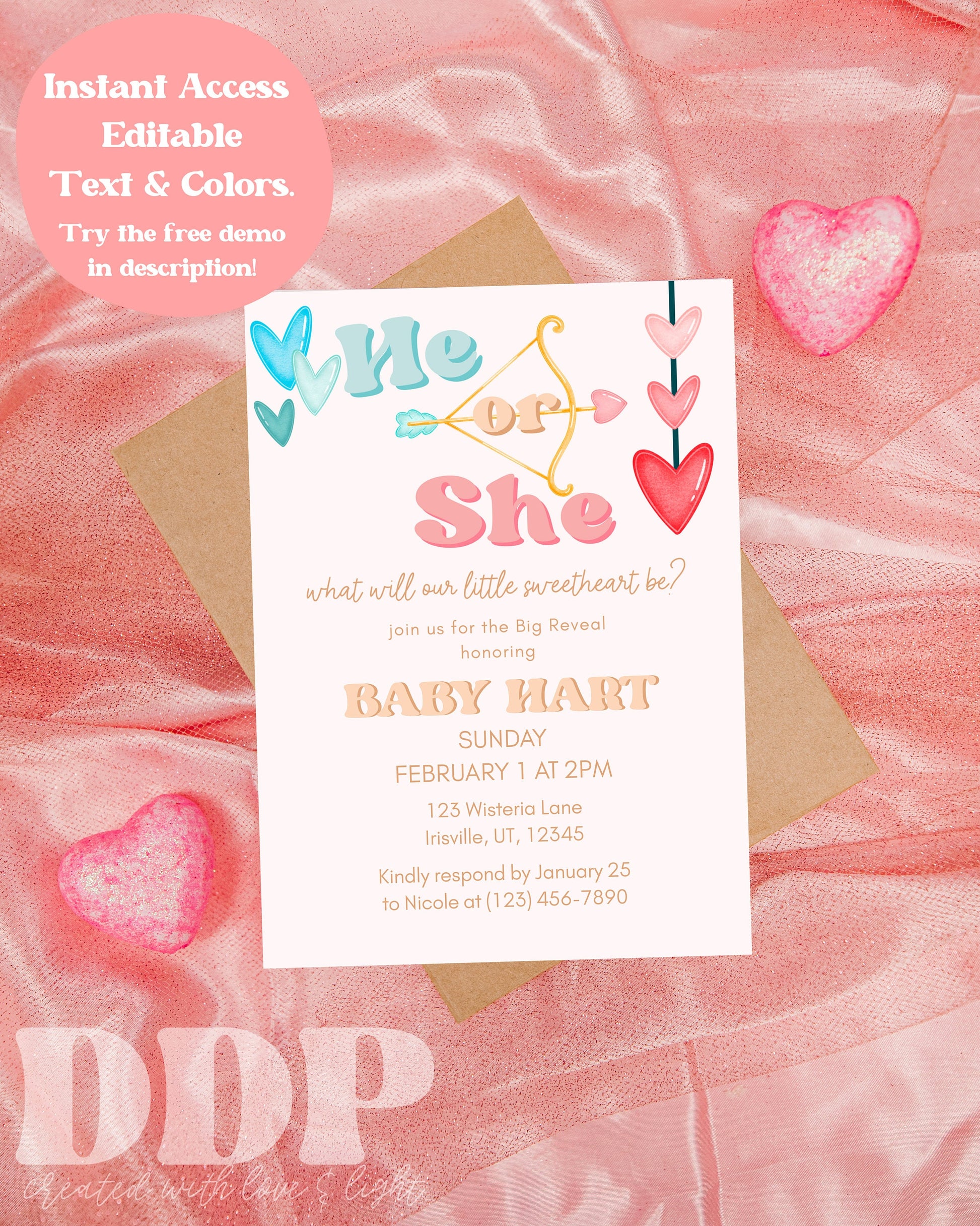 Valentine Gender Reveal Invitation | Valentines Day Gender Reveal Invite | Sweetheart Gender Reveal Party | Printable Invite | Gender Reveal