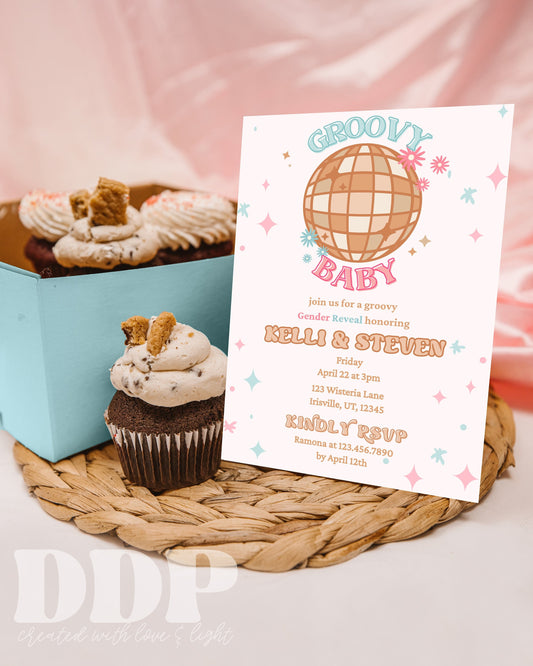 Disco Gender Reveal Invitation | Groovy Gender Reveal Invites | Retro 70s Gender Reveal | Editable Gender Reveal