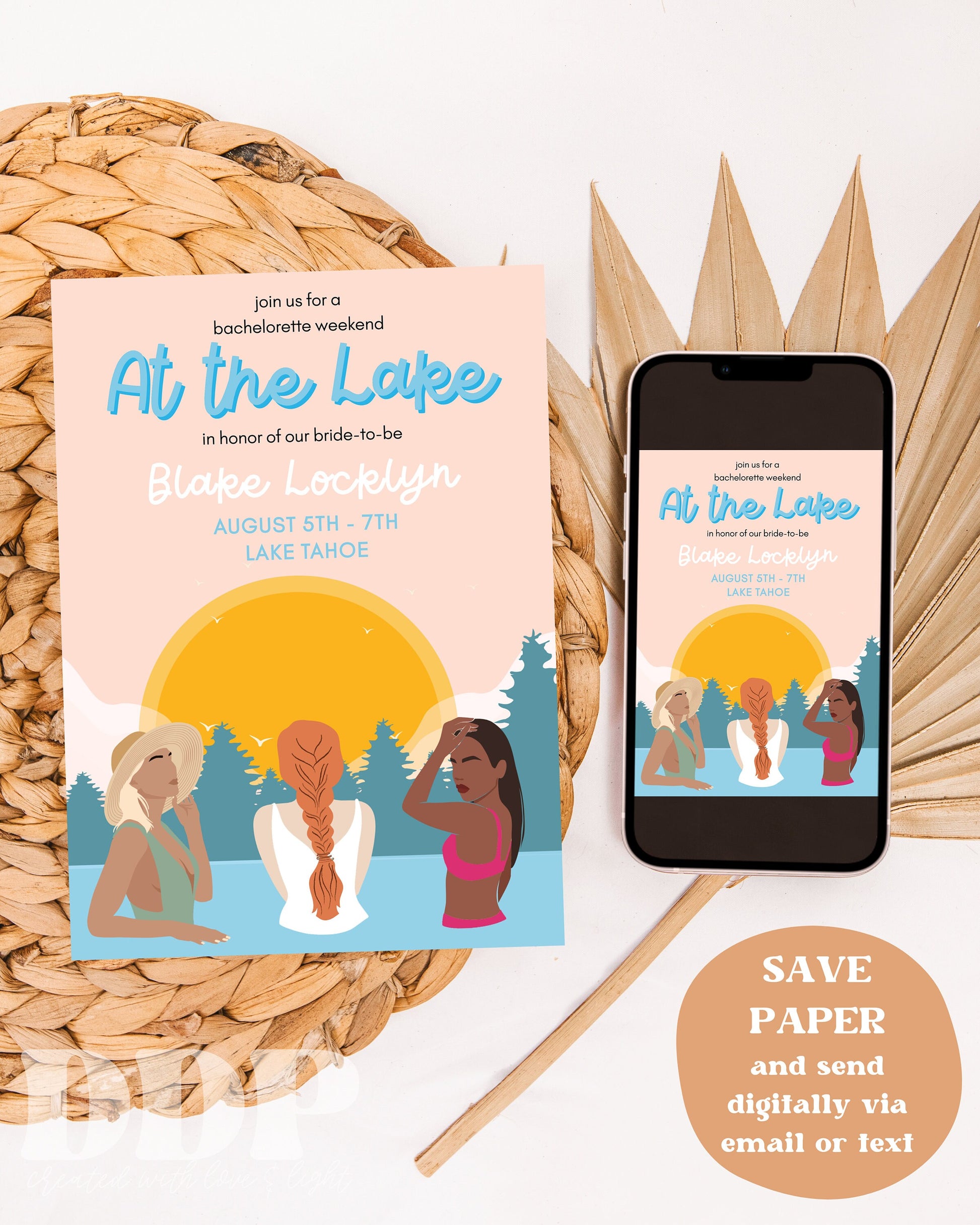 Lake Bachelorette Weekend Invitation & Itinerary Template | Beach Weekend Bachelorette Party Invite | Outdoors Bachelorette Girls Trip