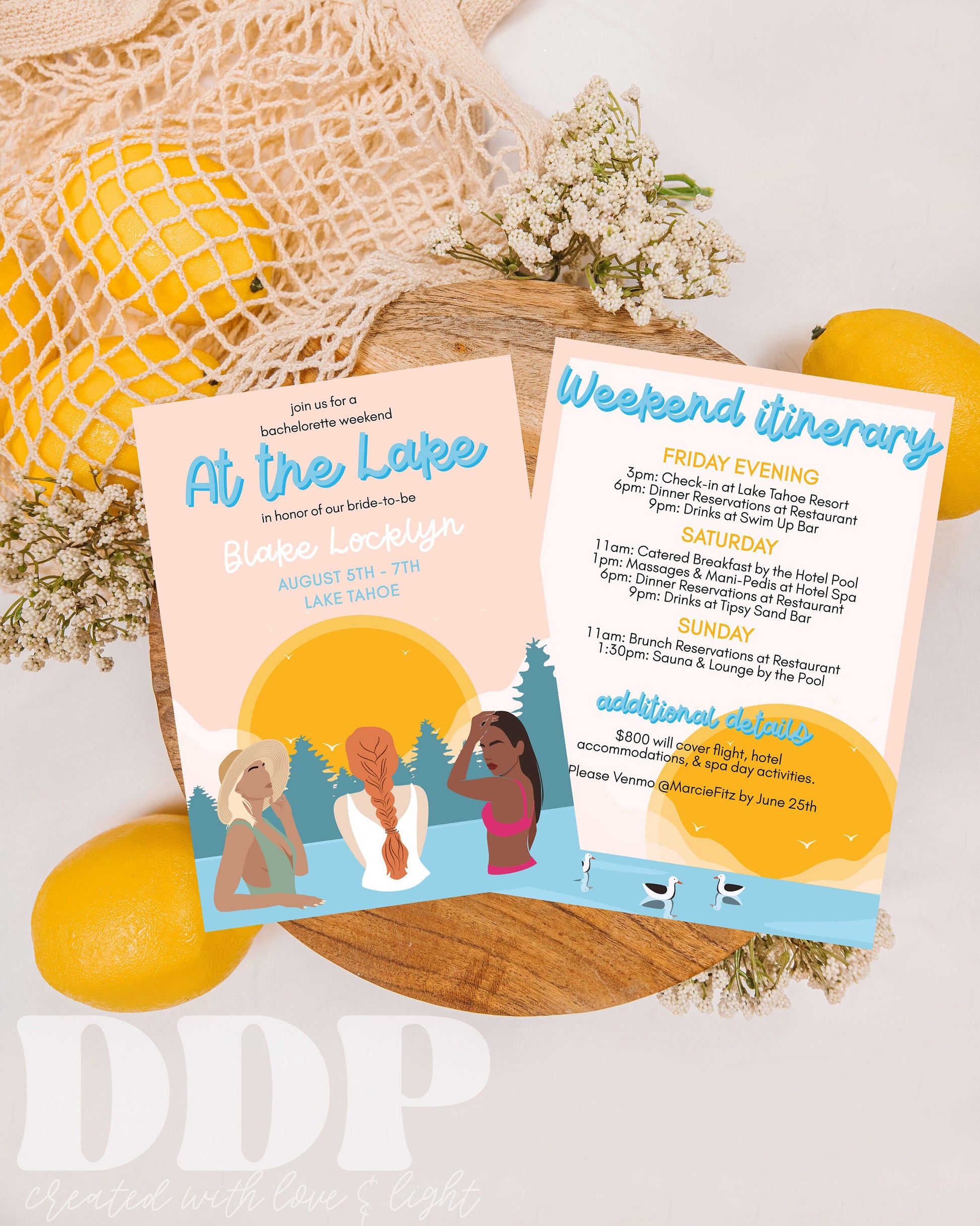 Lake Bachelorette Weekend Invitation & Itinerary Template | Beach Weekend Bachelorette Party Invite | Outdoors Bachelorette Girls Trip