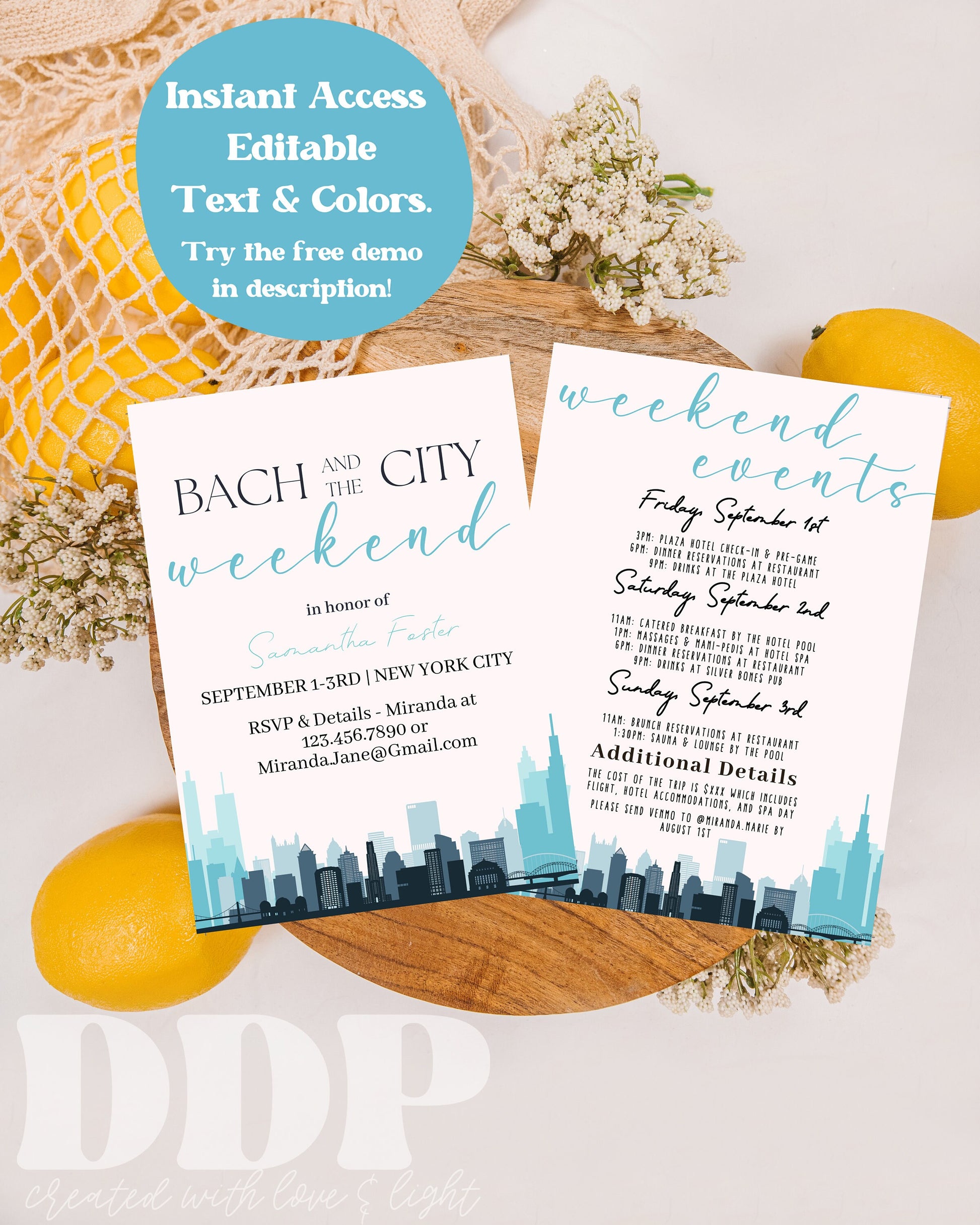 Bach and the City Bachelorette Party Invitation | NYC Bachelorette Party Invite | Bach and the City Blue Bachelorette Weekend | Printable