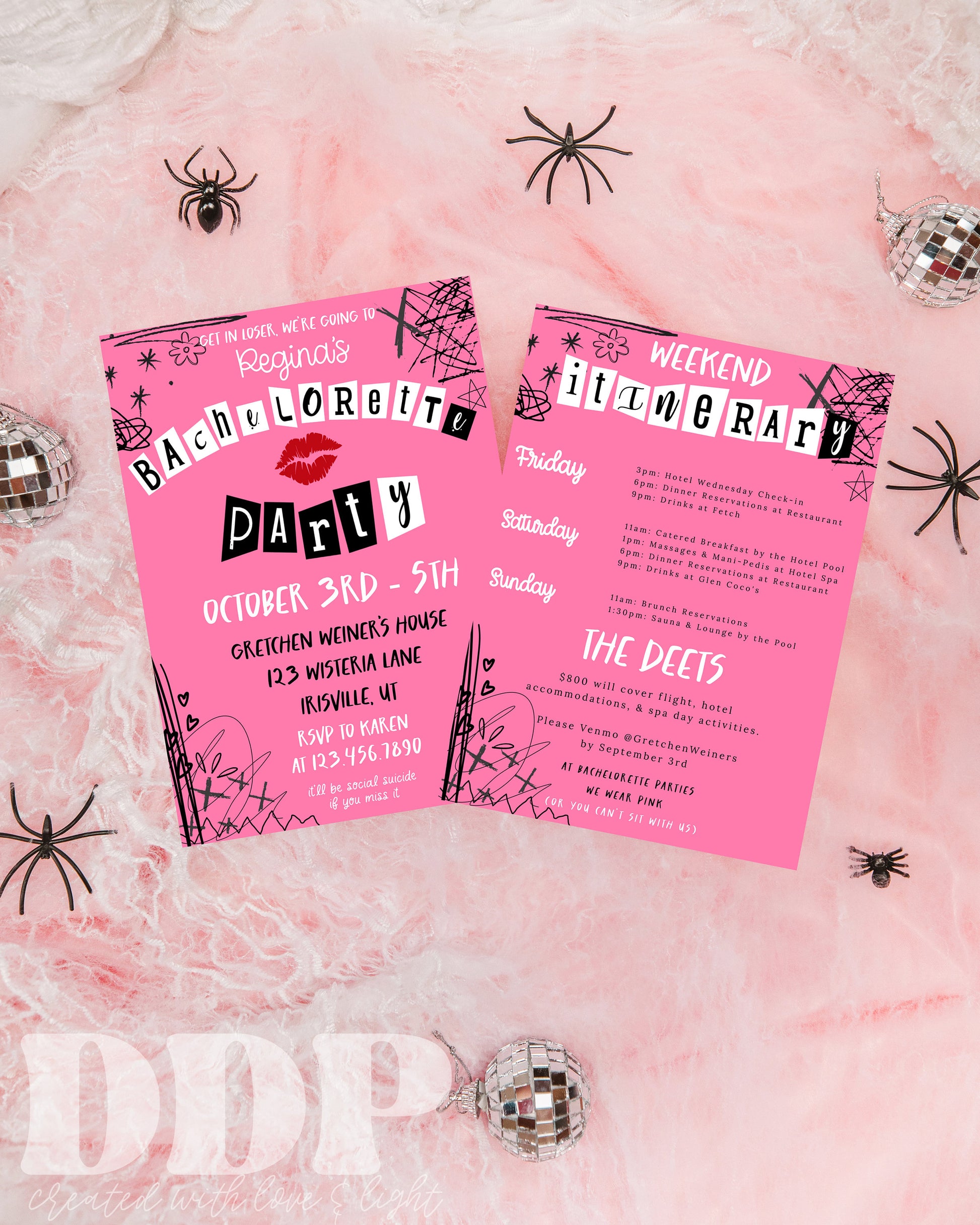 Mean Girls Bachelorette Party Weekend Invitation & Itinerary | Mean Girls Invitation | Mean Girls Burn Book Invitation Template | A11