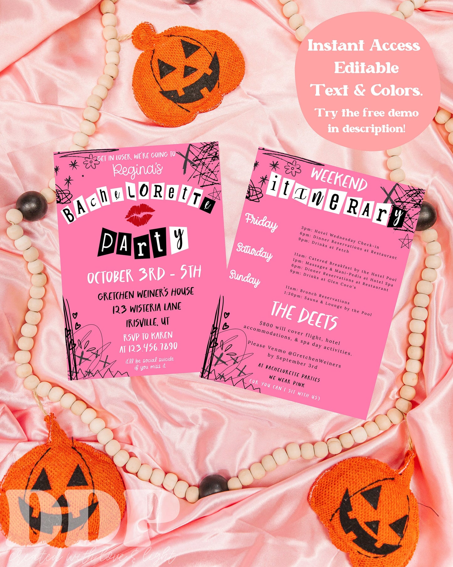 Mean Girls Bachelorette Party Weekend Invitation & Itinerary | Mean Girls Invitation | Mean Girls Burn Book Invitation Template | A11