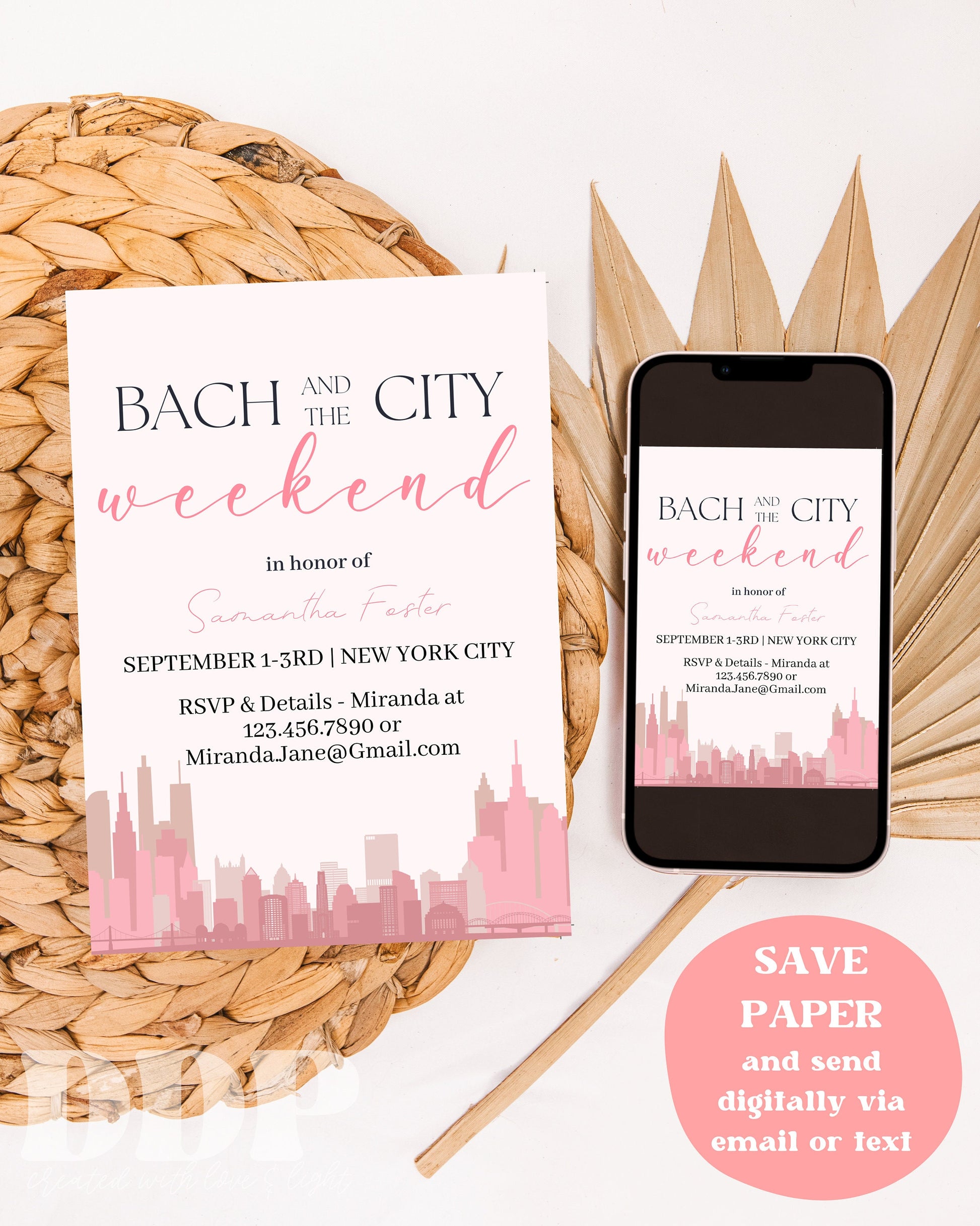 Bach and the City Pink Bachelorette Weekend Invitation | NYC Bachelorette Party Invite | Bachelorette Girls Trip Printable Itinerary