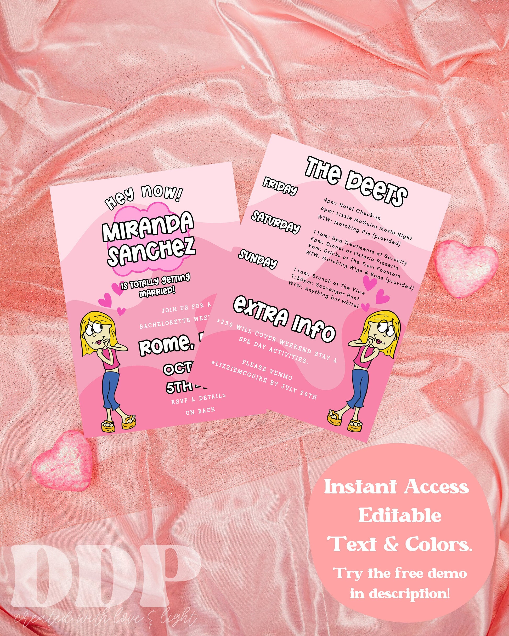 Lizzie McGuire Bachelorette Party Invitation | Lizzie Inspired Bachelorette Invite | Lizzie Themed Bach | Girls Trip Itinerary | Y2k Invite