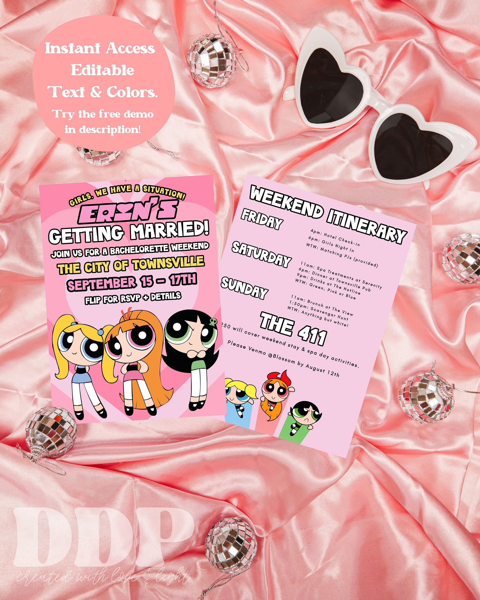 Powerpuff Girls Bachelorette Party Invitation | Powerpuff Bachelorette Party Invite | Girl Power Bach Girls Trip Itinerary | Y2K Invite