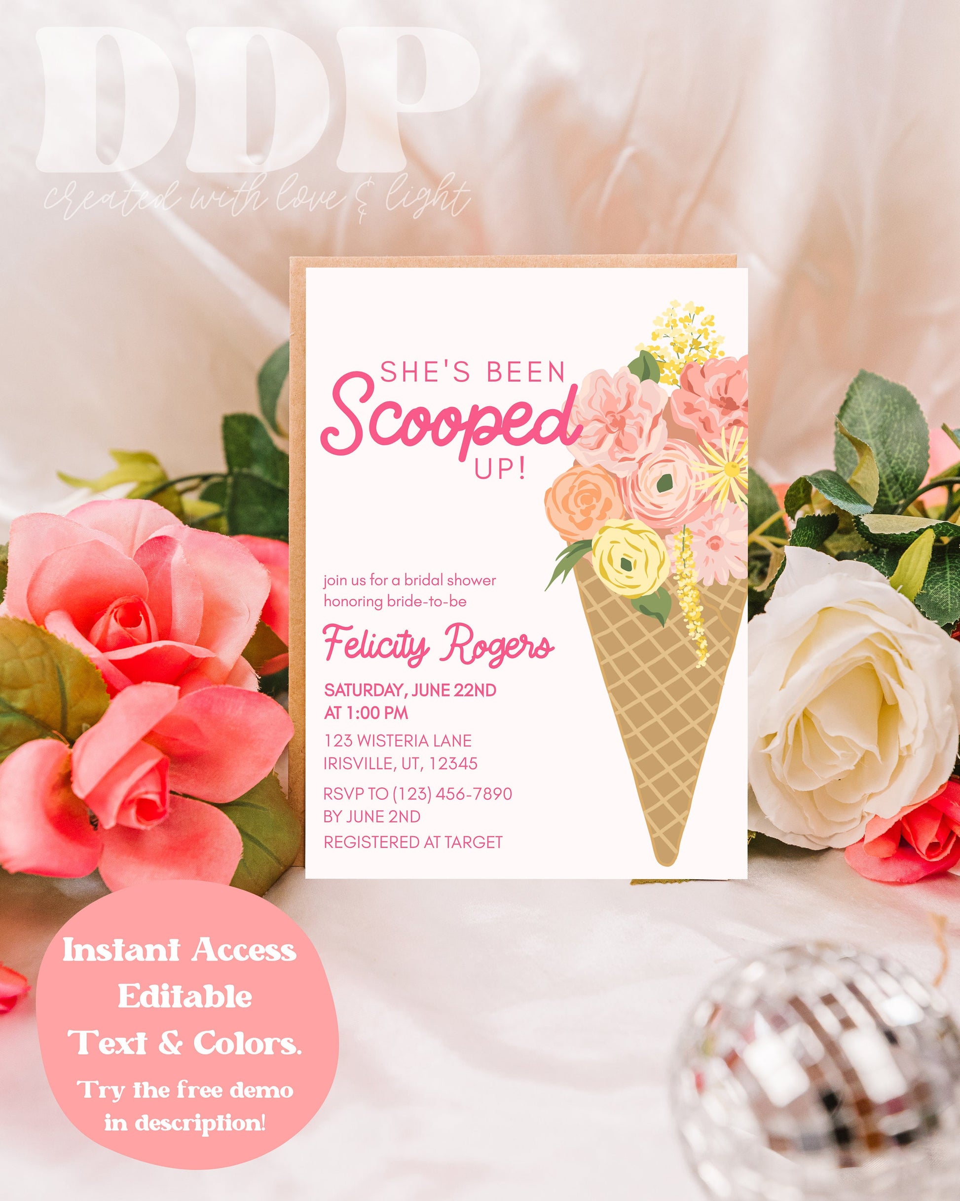 She's Been Scooped Up Bridal Shower Invitation | Floral Bridal Shower Invite | Digital Bridal Shower Invite | Ice Cream Bridal Brunch Invite