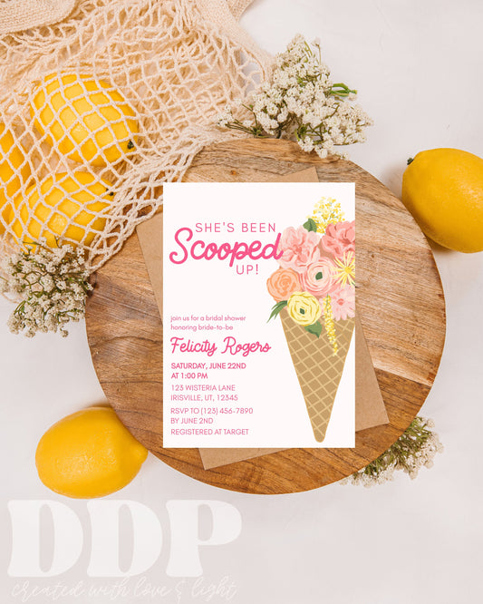 She's Been Scooped Up Bridal Shower Invitation | Floral Bridal Shower Invite | Digital Bridal Shower Invite | Ice Cream Bridal Brunch Invite