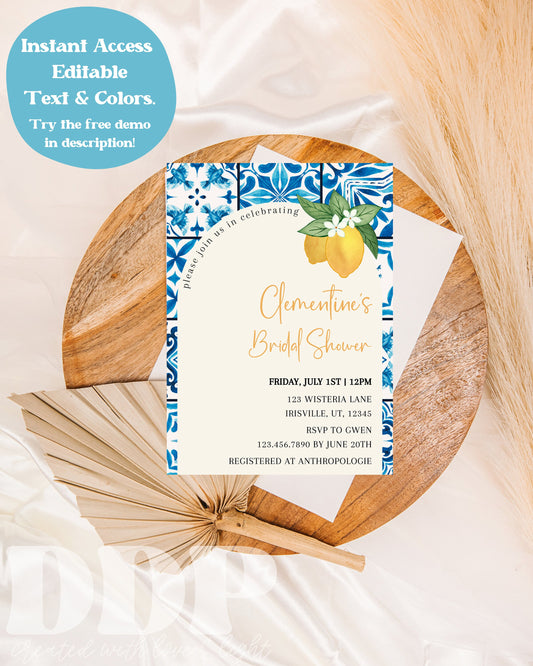 Amalfi Lemon Bridal Shower Invite | Lemon Bridal Invite | Digital Bridal Shower Invite | Amalfi Bridal Brunch Invite | Instant Download