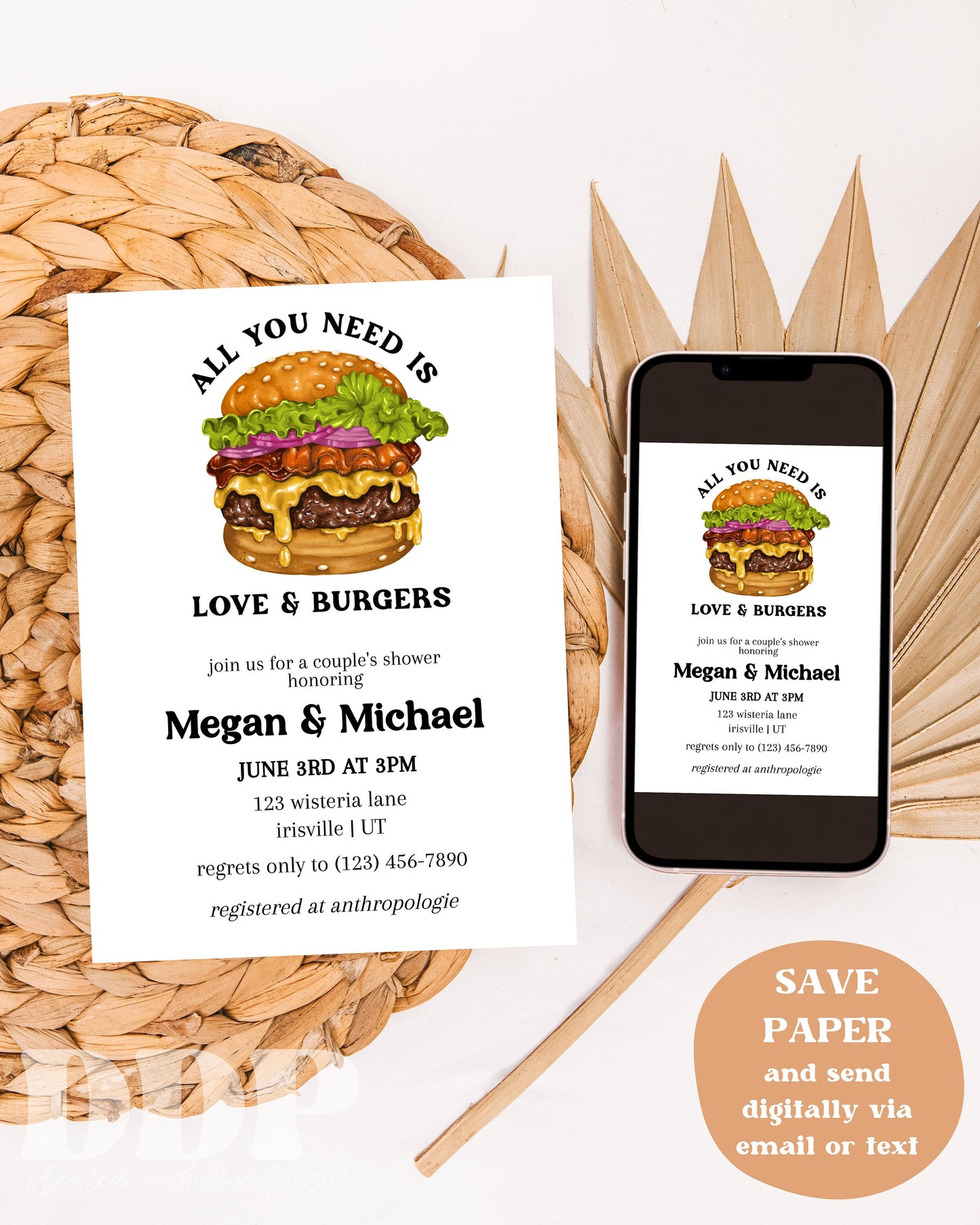 Love & Burgers Bridal Shower Invite | Couple's Shower Invite | BBQ Wedding Shower | BBQ Bridal Shower Invitation