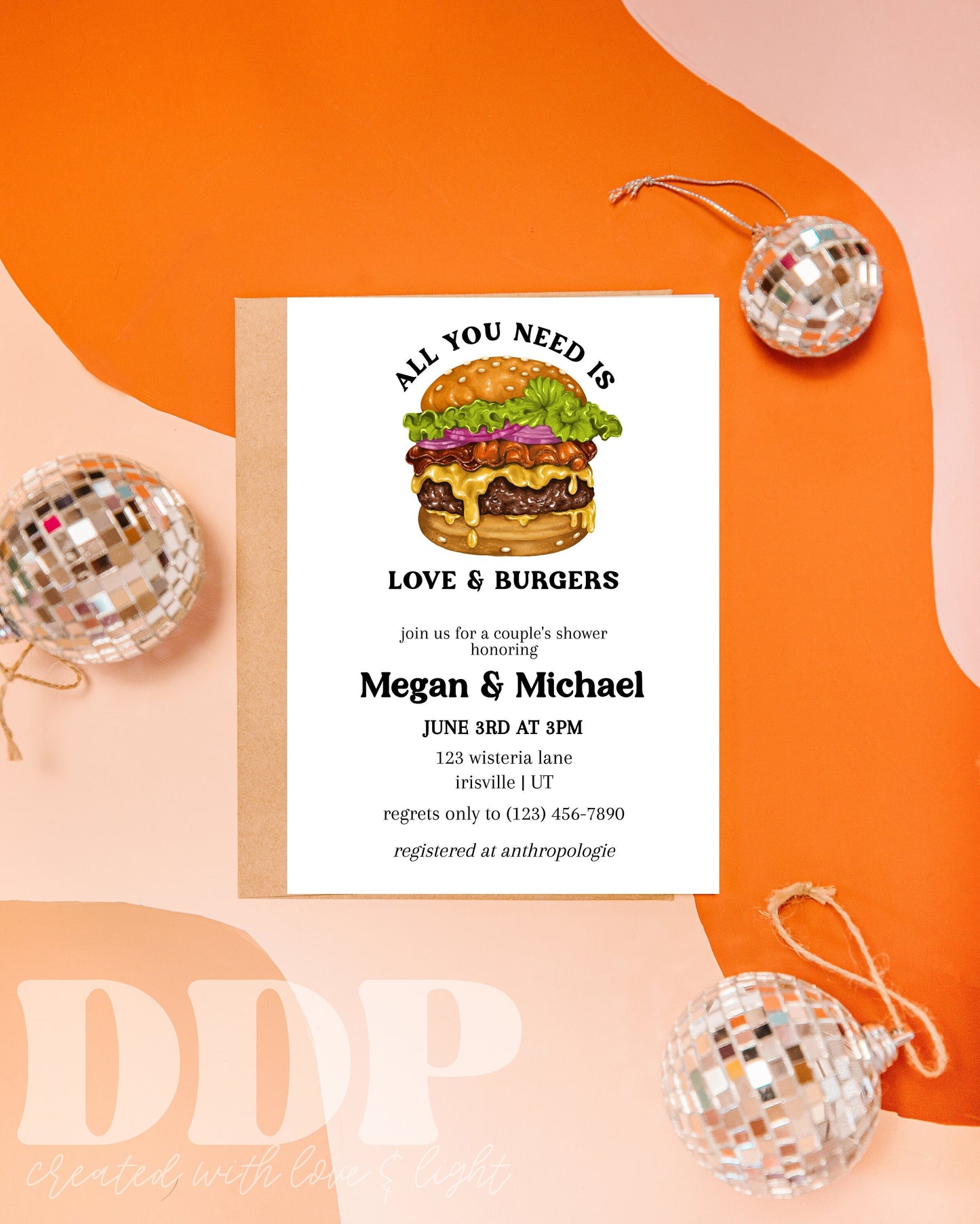 Love & Burgers Bridal Shower Invite | Couple's Shower Invite | BBQ Wedding Shower | BBQ Bridal Shower Invitation