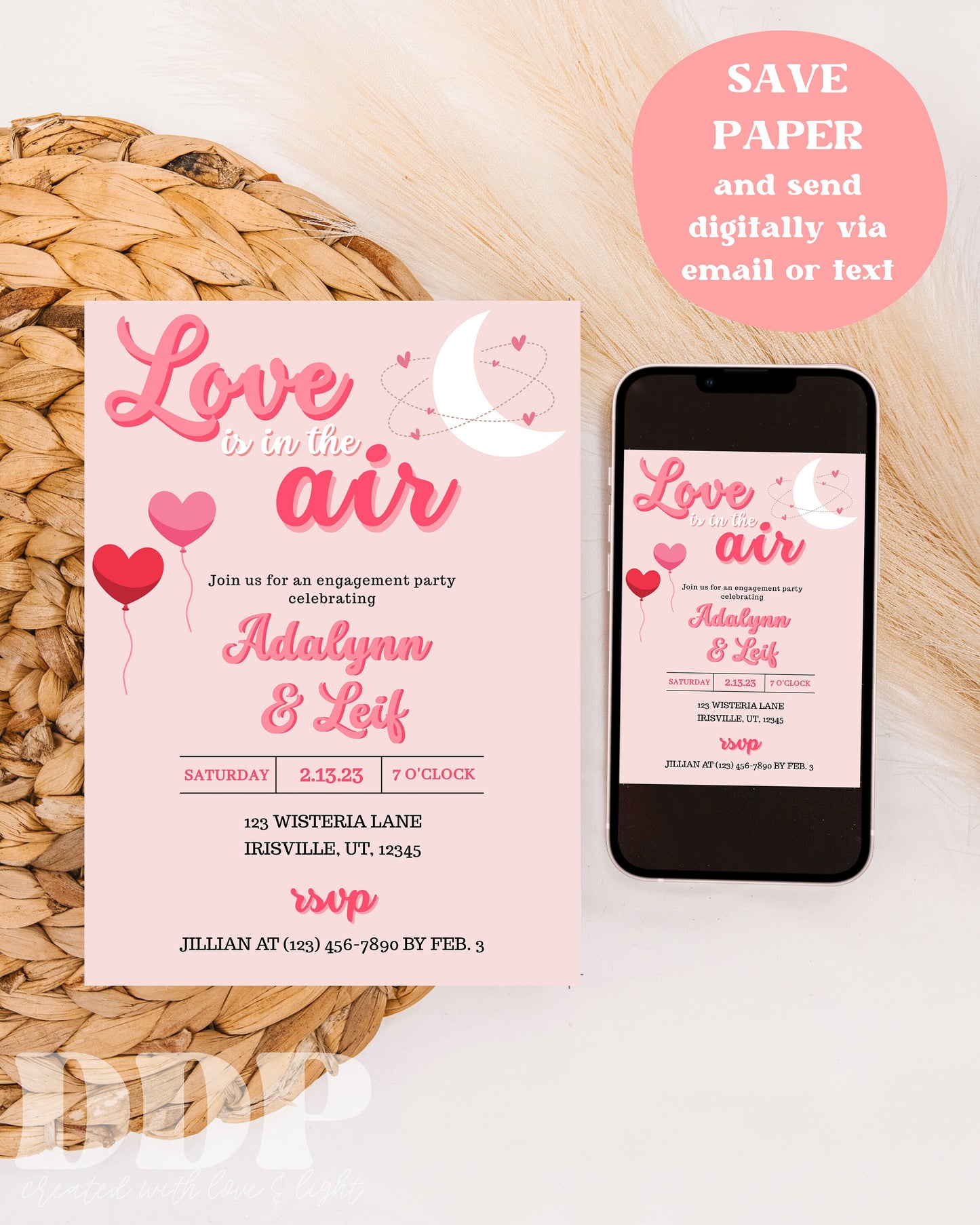 Love is in the Air Engagement Party Invitation | Valentine's Day Engagement Party Invite | Minimalist Valentine Engagement Announcement