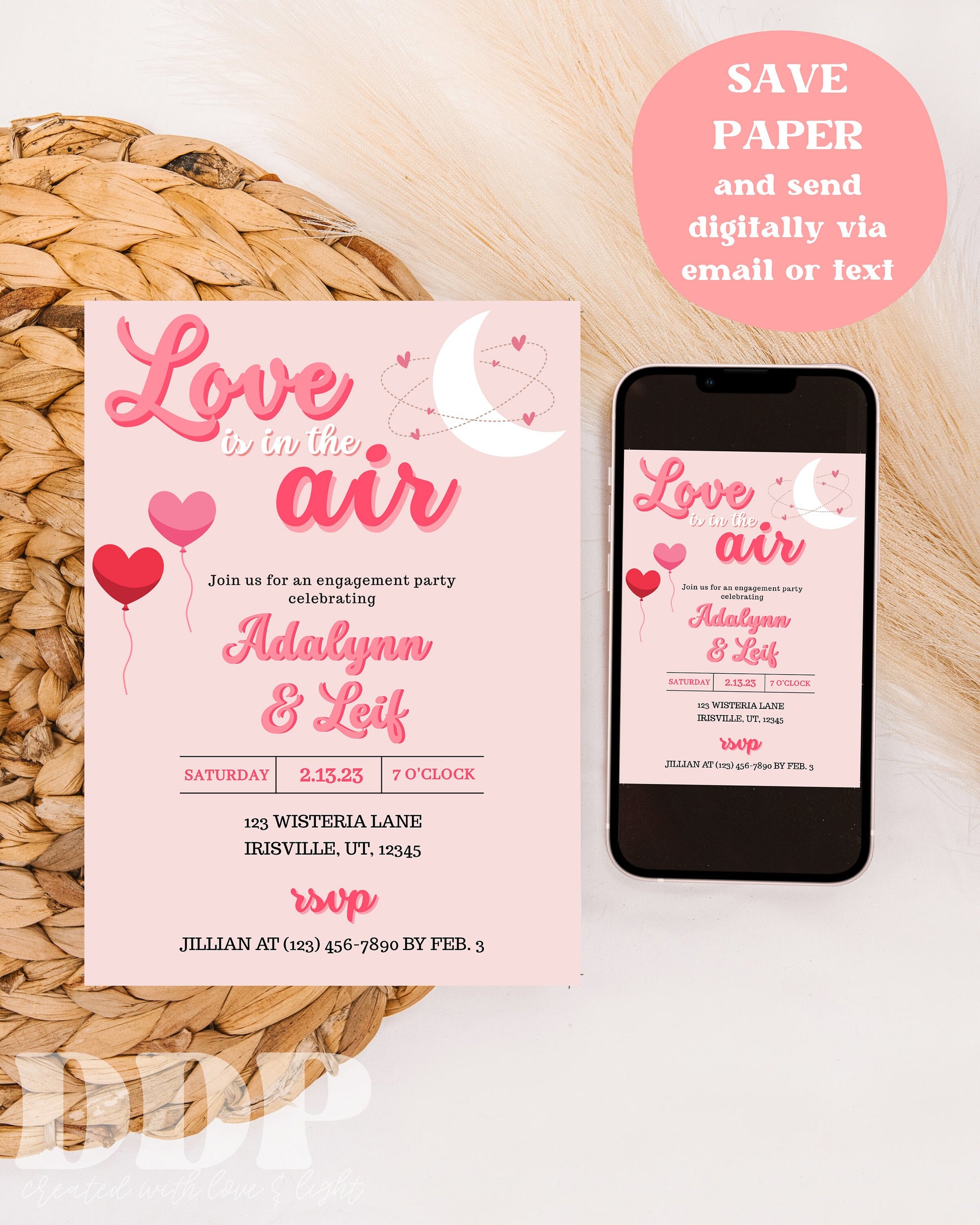 Love is in the Air Engagement Party Invitation | Valentine's Day Engagement Party Invite | Minimalist Valentine Engagement Announcement