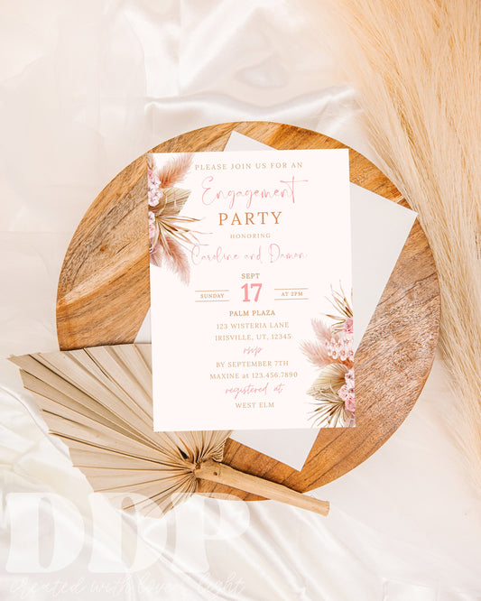 Boho Engagement Party Invitation | Pampas Grass Engagement Party Invite | Minimalist Engagement Announcement | Editable Invite Template