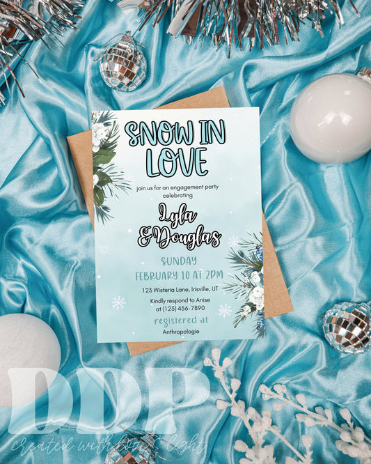 Snow in Love Engagement Party Invitation | Winter Engagement Party Invite | Minimalist Christmas Winter Bridal Shower | Editable Invite