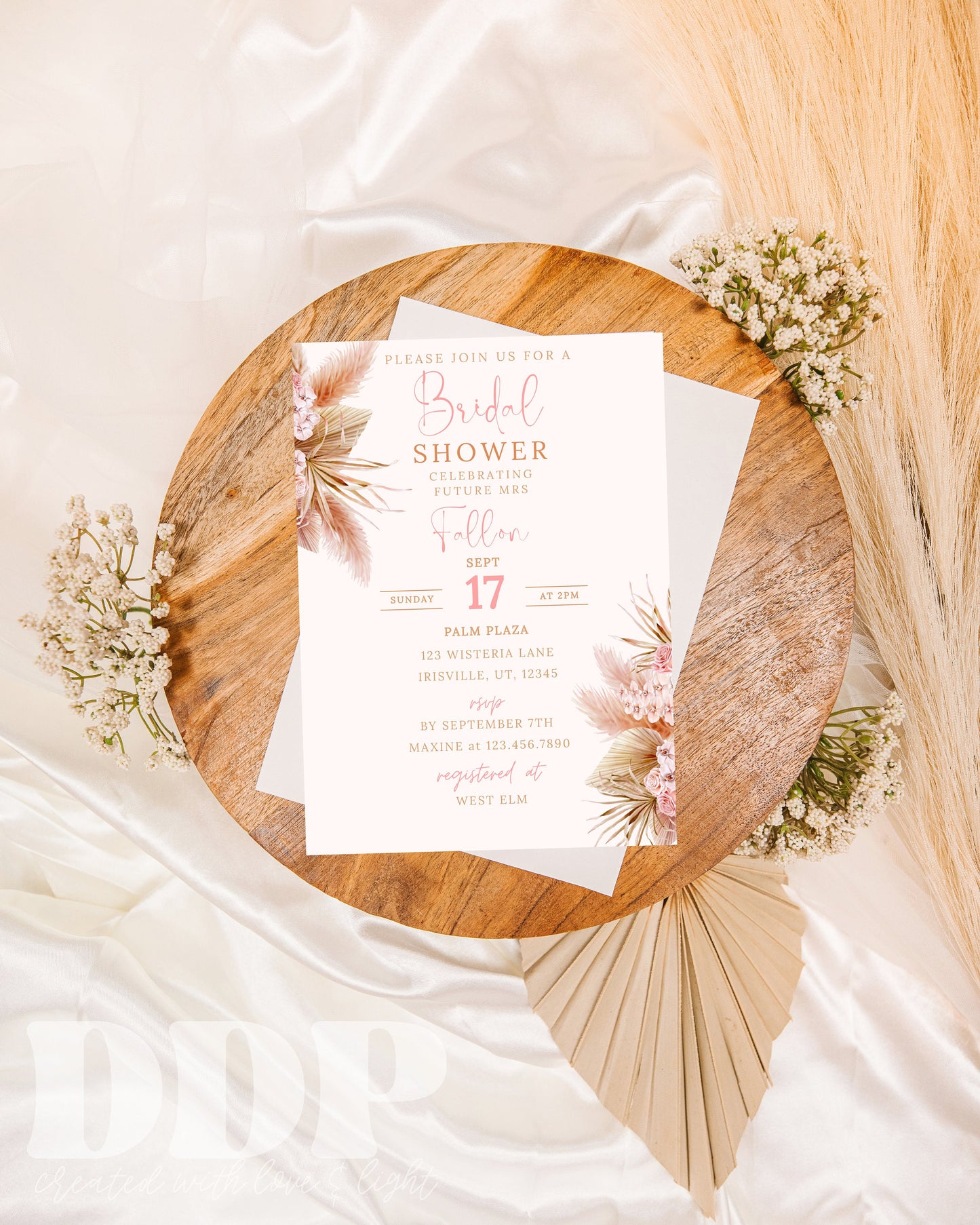 Editable Boho Bridal Shower Invitation | Pampas Grass Bridal Shower Invite | Minimalist Bridal Shower | Editable Printable Invite Template