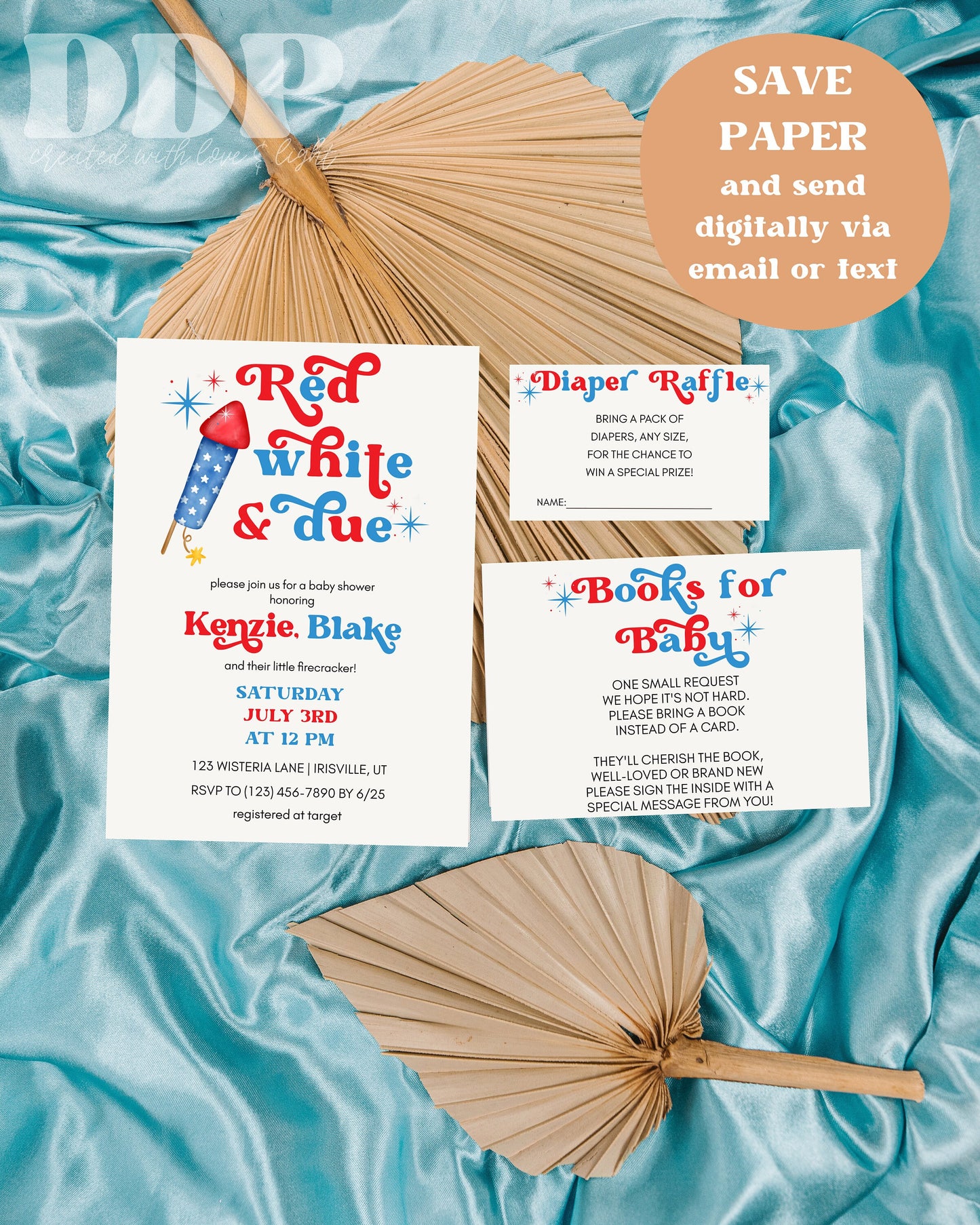 Red White & Due Baby Shower Invitation | 4th of July Baby Shower Invite | Firework Baby Shower | 4th of July Baby Shower Invitation