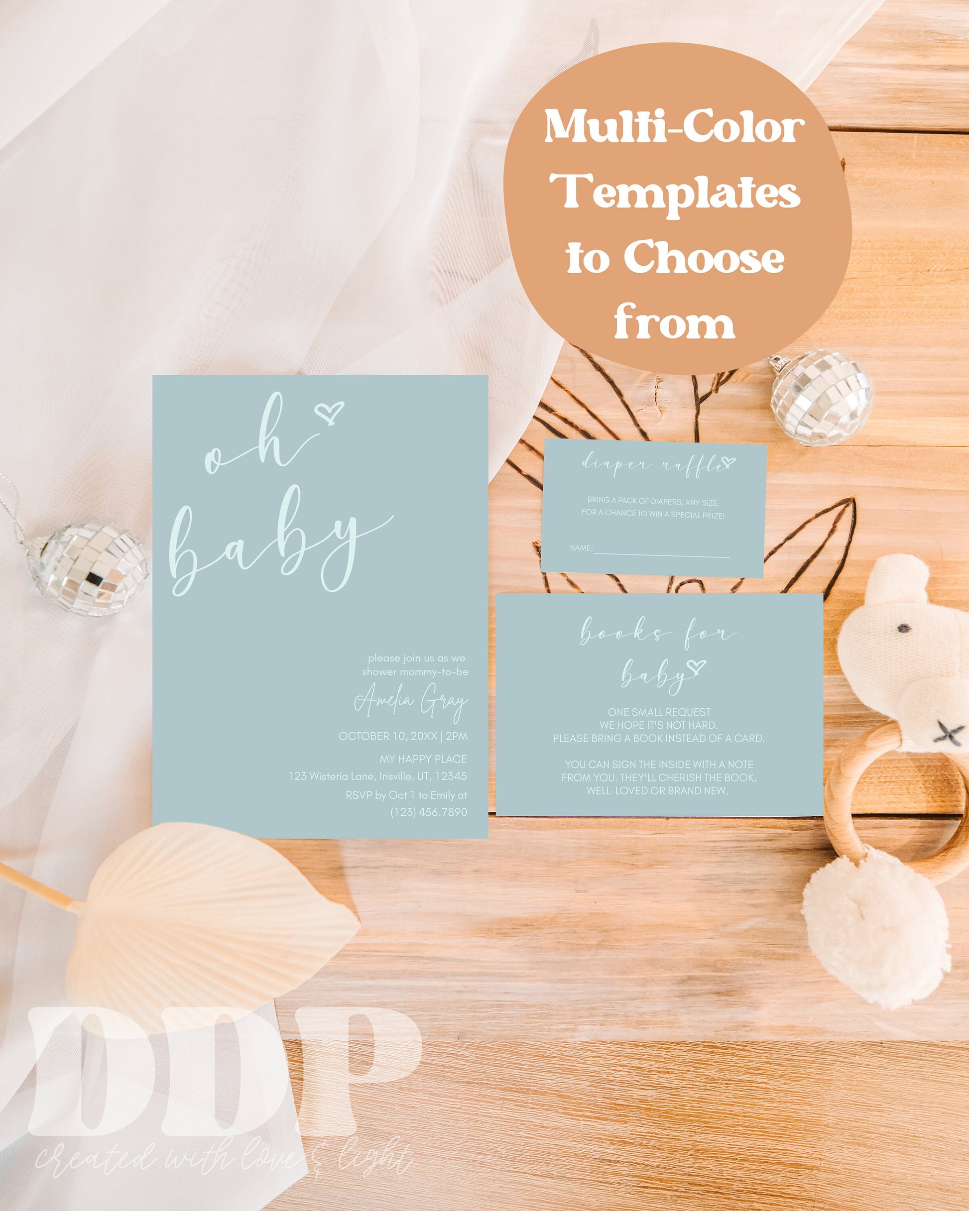 Minimalist Oh Baby Shower Invitation Suite | Boho Gender Neutral Baby Shower Invite | Modern Baby Shower Bundle | Printable Bundle