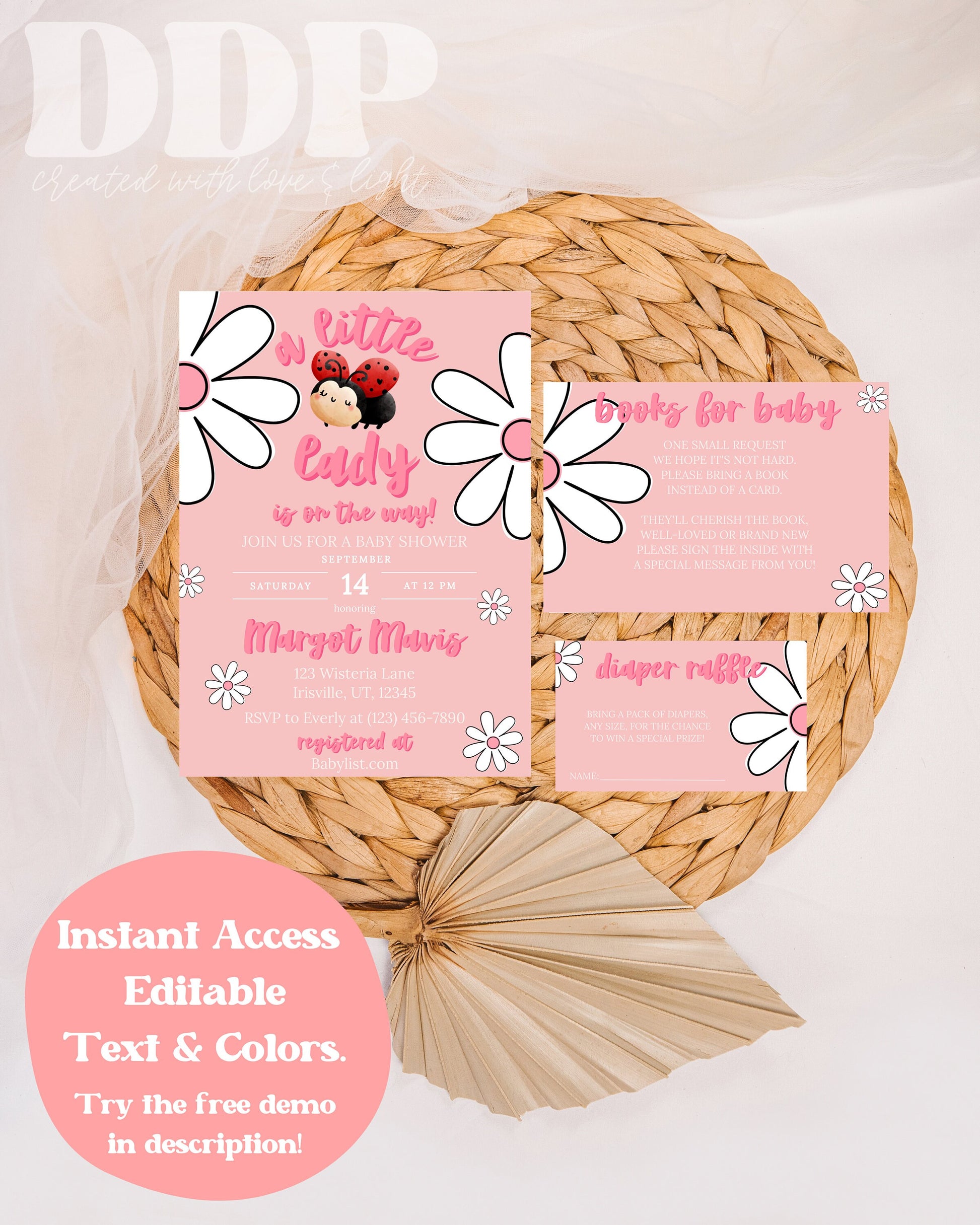 Little Ladybug Baby Shower Invitation Suite | Ladybug Baby Shower Invite Bundle | Spring Baby Shower | Summer Baby Shower Printable Invite