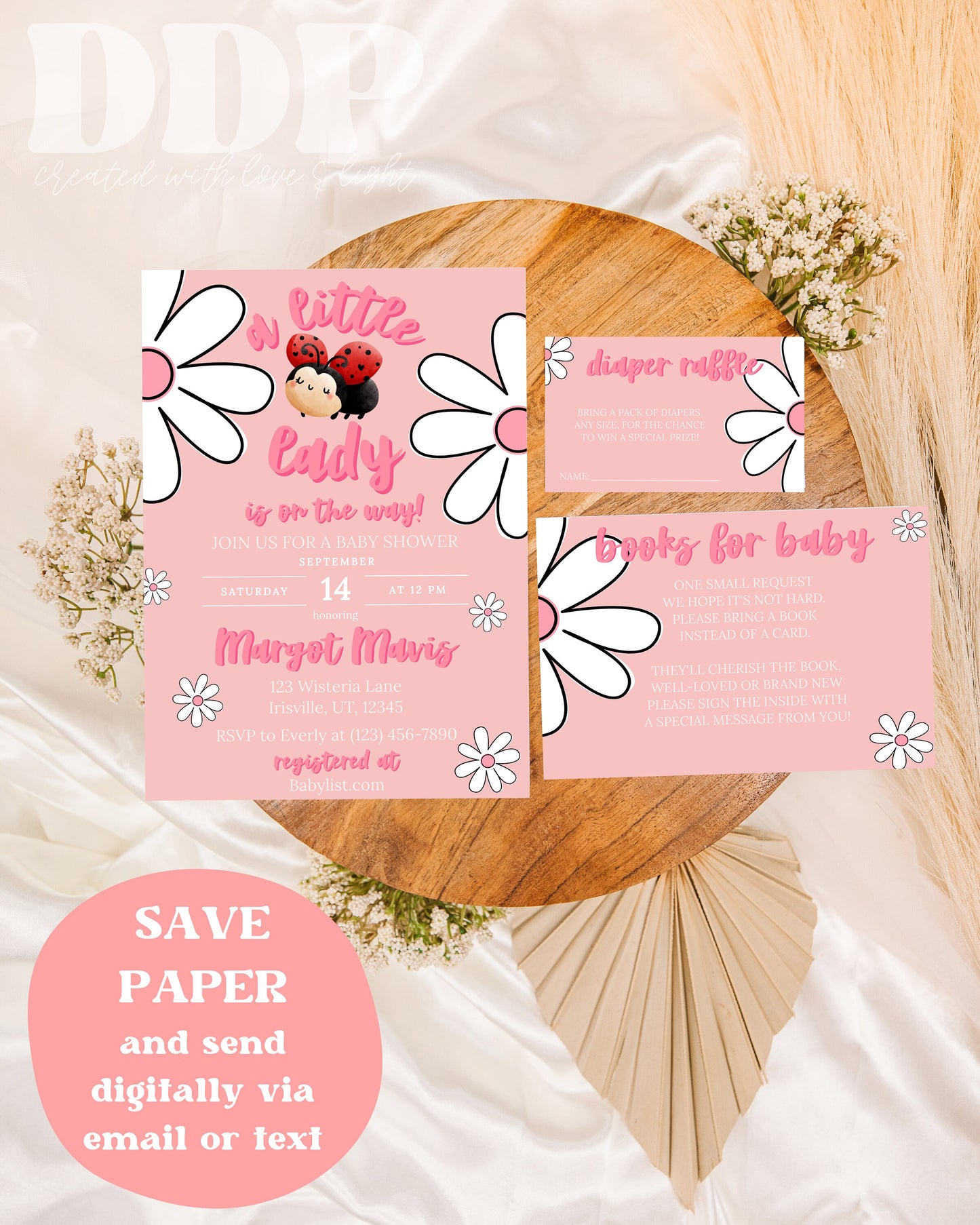 Little Ladybug Baby Shower Invitation Suite | Ladybug Baby Shower Invite Bundle | Spring Baby Shower | Summer Baby Shower Printable Invite