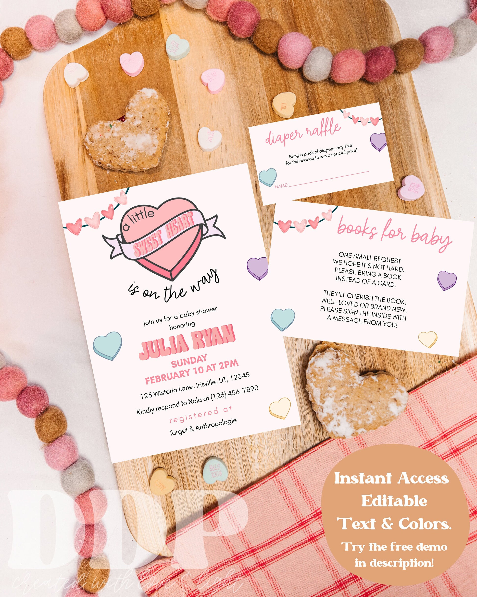 A Little Sweetheart is on the Way Baby Shower Invitation Suite | Valentine's Day Baby Shower Invite | Candy Heart Baby Shower Invite