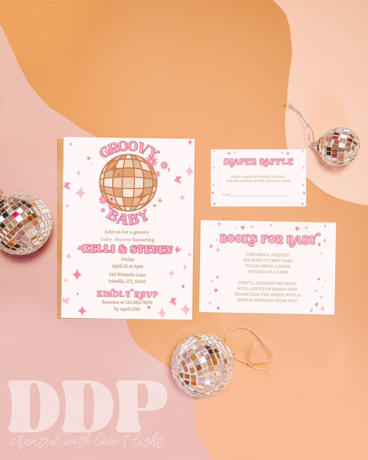 Editable Disco Baby Shower Invitation Suite | Groovy Girl Pink Baby Shower Invites | Disco Baby Shower | Retro 70s Baby Shower | Printable