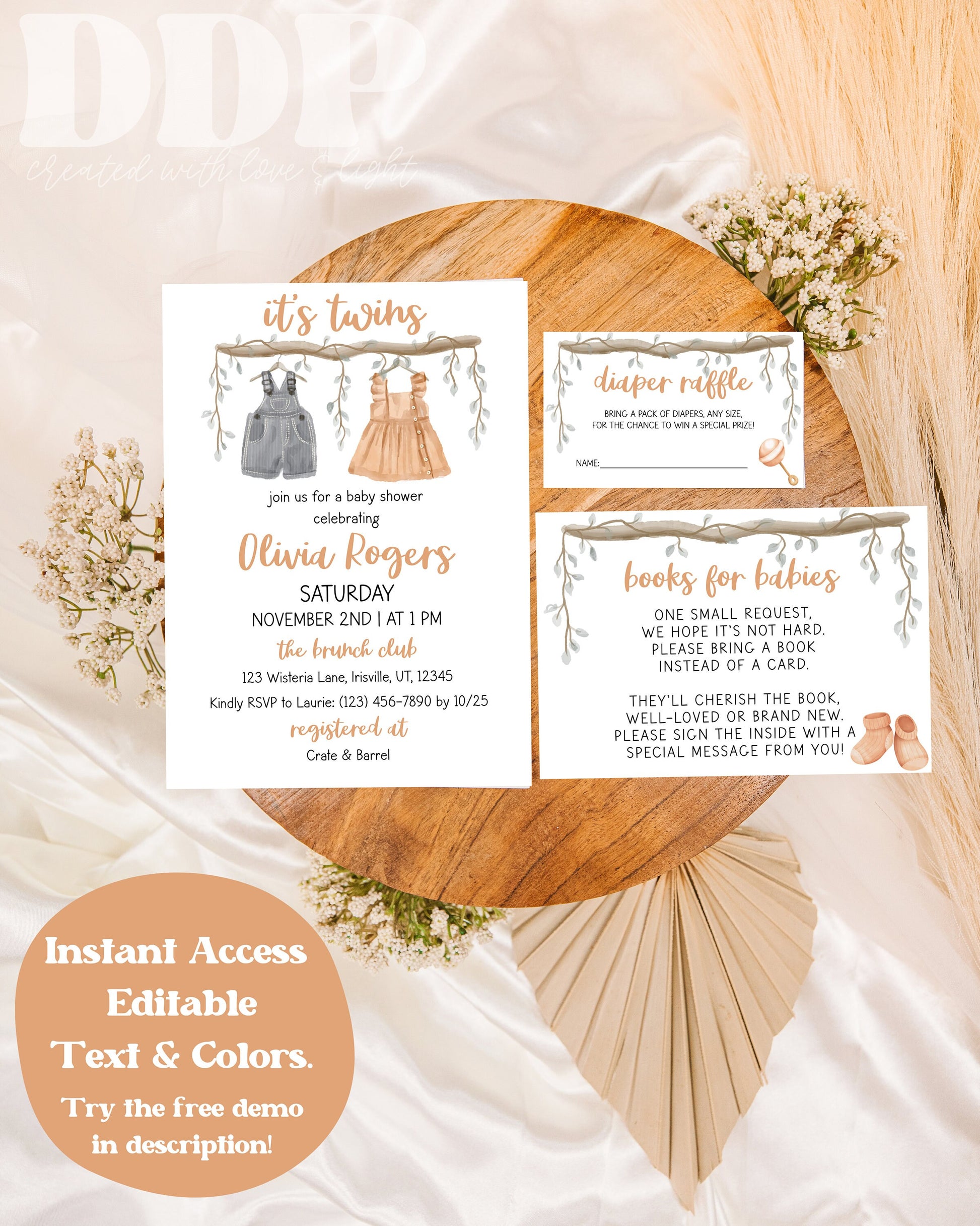 It's Twins Fraternal Shower Invitation Suite | Fraternal Twins Baby Shower Invite | Neutral Twins Baby Shower Invite | Twin Baby Shower