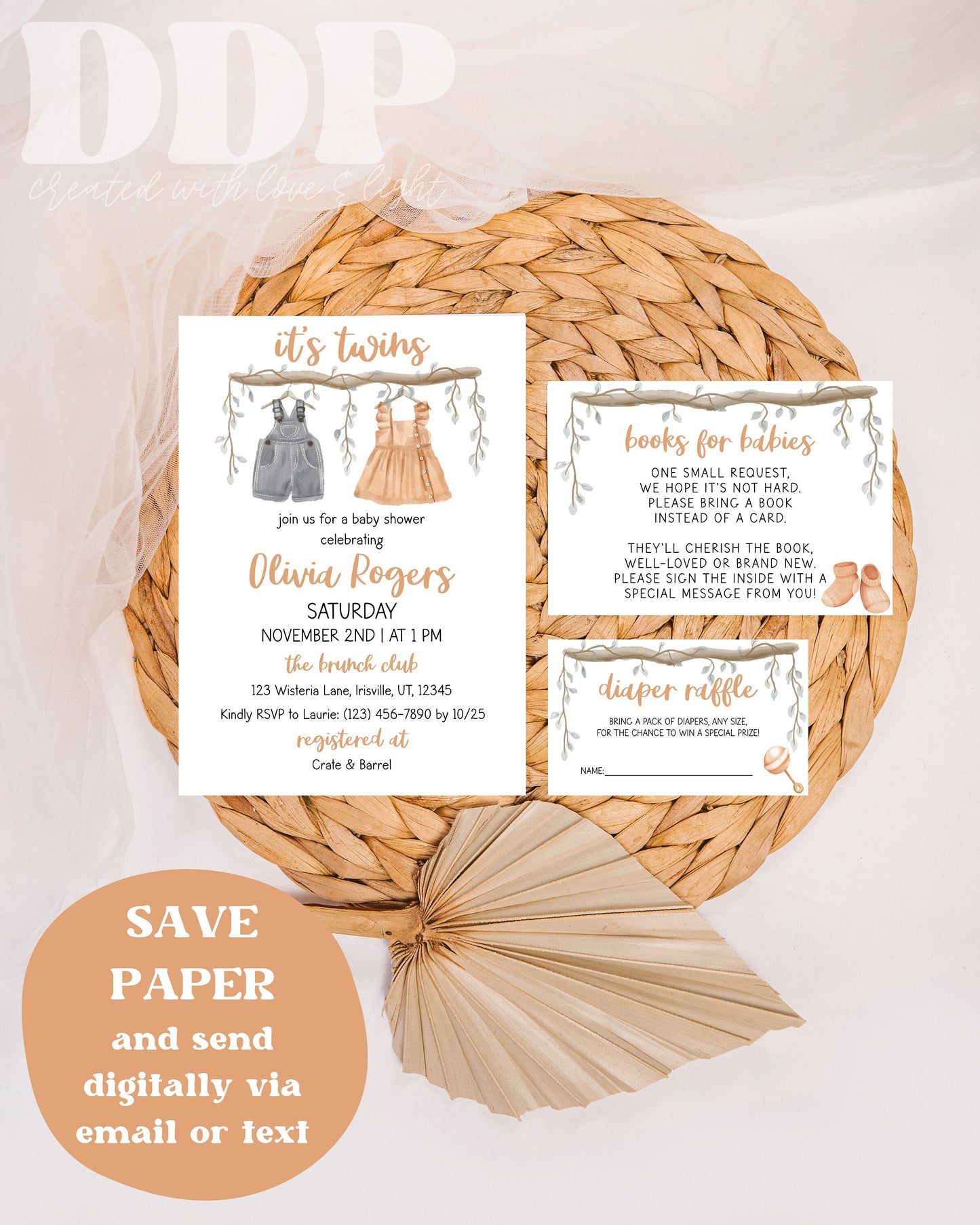 It's Twins Fraternal Shower Invitation Suite | Fraternal Twins Baby Shower Invite | Neutral Twins Baby Shower Invite | Twin Baby Shower