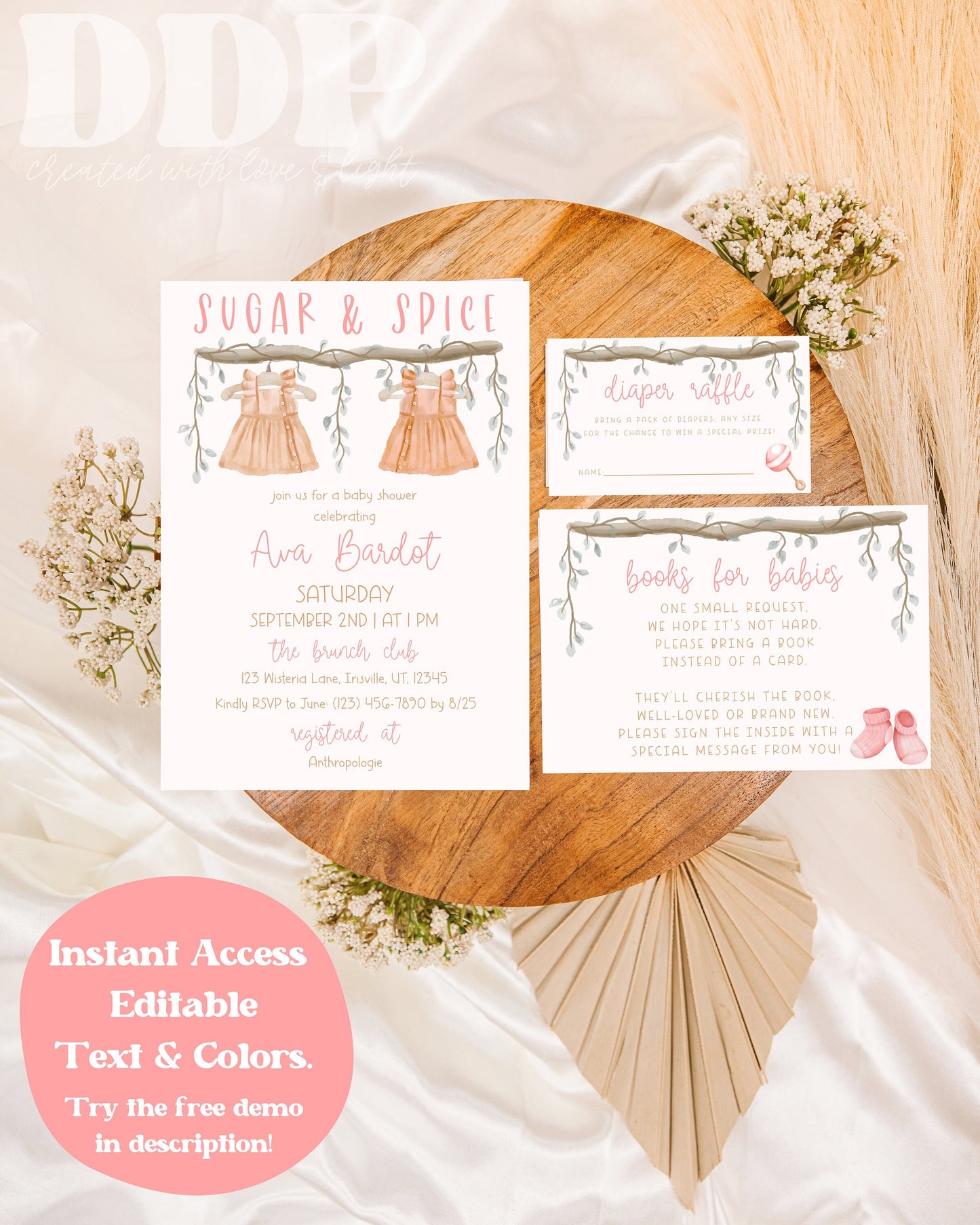 It's Twins Sugar & Spice Baby Shower Invitation Suite | Girl Twins Baby Shower Invite | Twins Minimal Baby Shower Invite | Twin Baby Shower