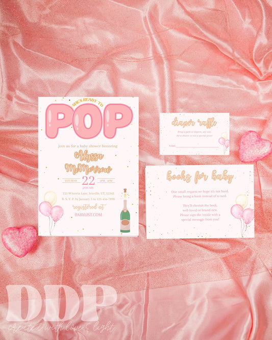 Ready to Pop Pink Baby Shower Invitation Suite | Pink Baby Shower Invite | Pink Balloon Baby Shower | Twins Baby Shower | Editable Printable