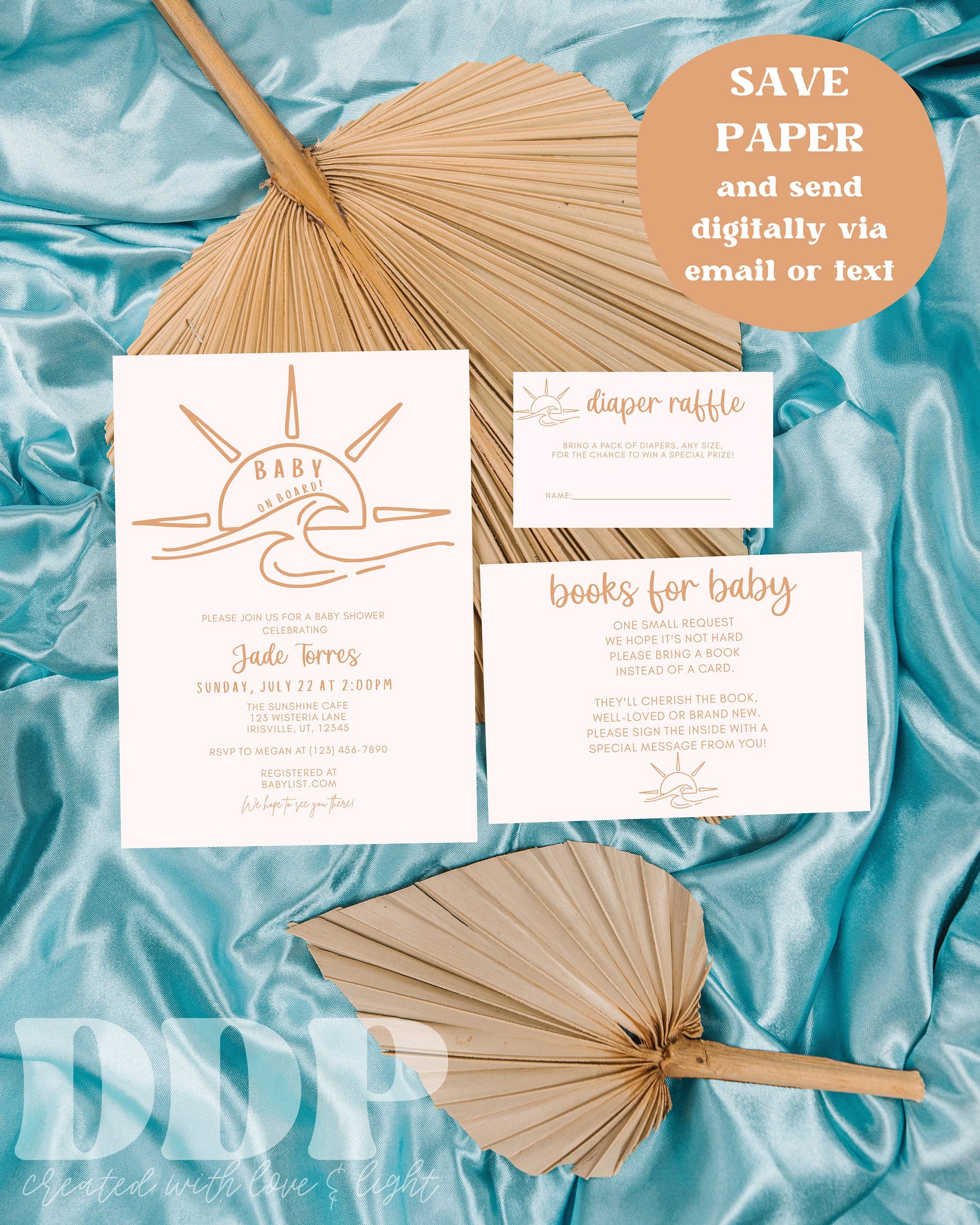 Minimalist Baby on Board Neutral Baby Shower Suite | Boho Beach Baby Shower Invite | Beachy Neutral Baby Shower | Editable Invite