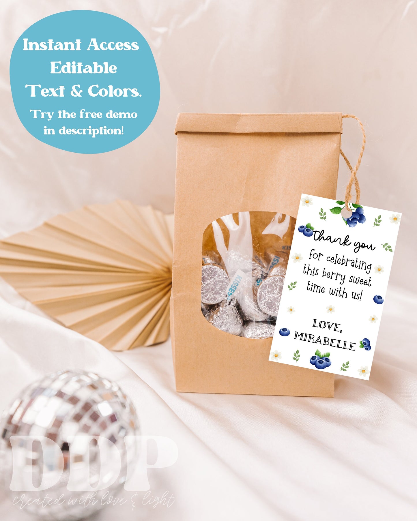 Blueberry Birthday Gift Tag Template | Berry First Gift Label | Blueberry First Birthday Gift Tag | Berry Birthday Favor Tag