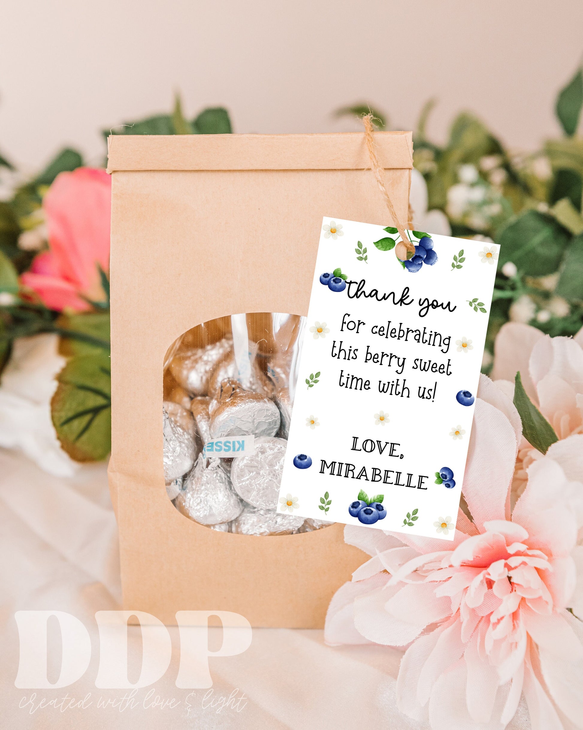 Blueberry Birthday Gift Tag Template | Berry First Gift Label | Blueberry First Birthday Gift Tag | Berry Birthday Favor Tag