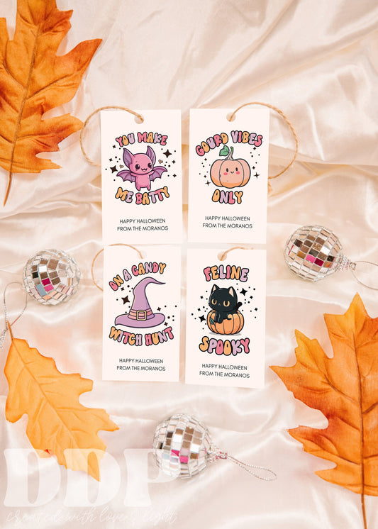 Retro Spooky Halloween Gift Tag Bundle | Halloween Puns Gift Label | Halloween Gift Tag Bundle | Editable Halloween Treat Favor Tag