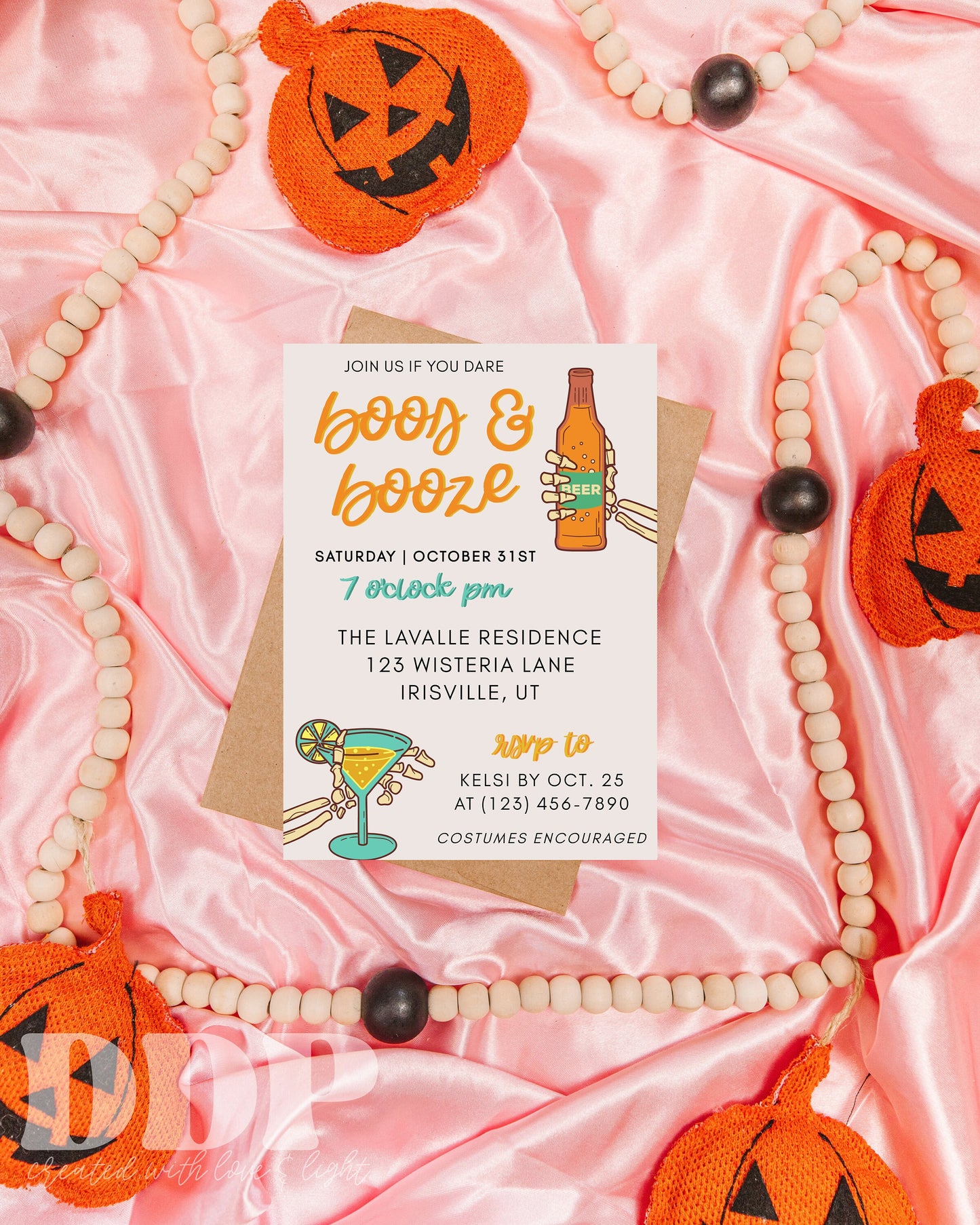 Boos & Booze Retro Halloween Party Invitation | Skeleton Halloween Party Invite | Adult Halloween Party | Halloween Invite Instant Download