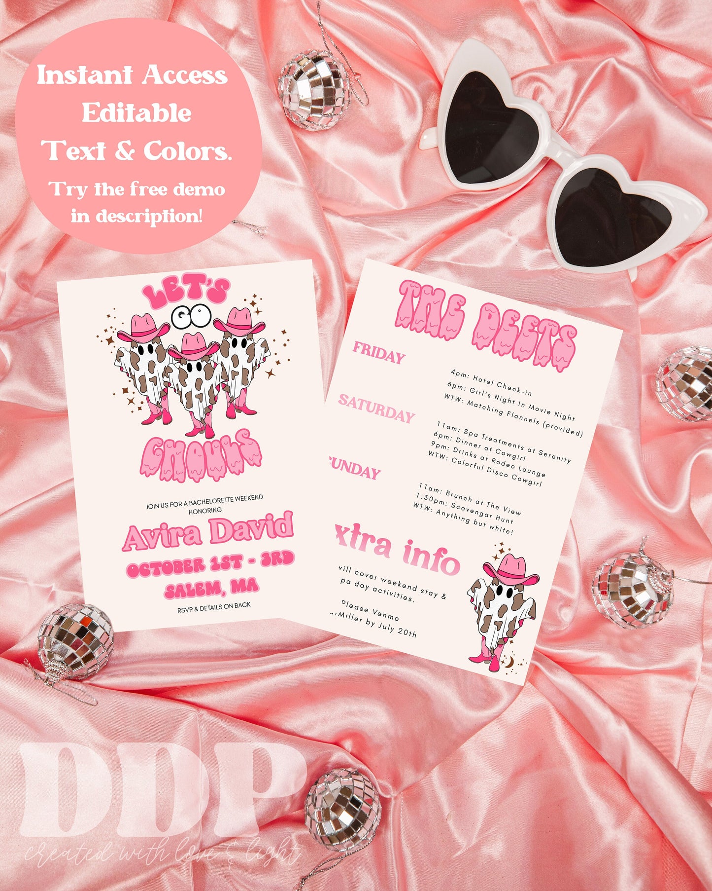 LET'S GO GHOULS Bachelorette Party Invitation | Ghost Cowgirl Bach Party Invite | Ghost Girls Night Bach Invite | Halloween Girls Trip