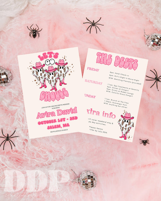 LET'S GO GHOULS Bachelorette Party Invitation | Ghost Cowgirl Bach Party Invite | Ghost Girls Night Bach Invite | Halloween Girls Trip