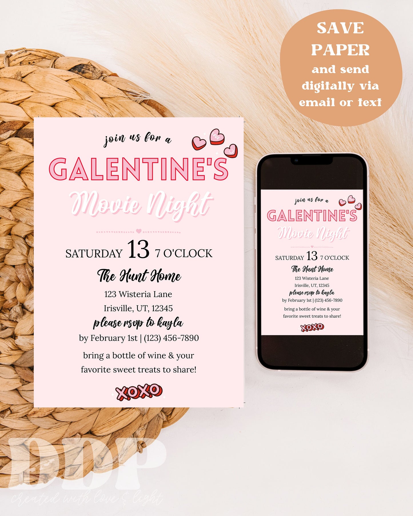 Galentine's Movie Night Invitation | Galentine's Day Party Invite | Galentines Invitation | Valentine's Party Invite | Editable Template