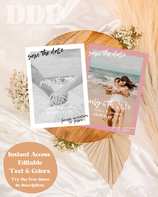 Modern Boho Save the Date Photo Template | Editable Save the Date | Photo Save the Date Template | Boho Beach Wedding Save the Date