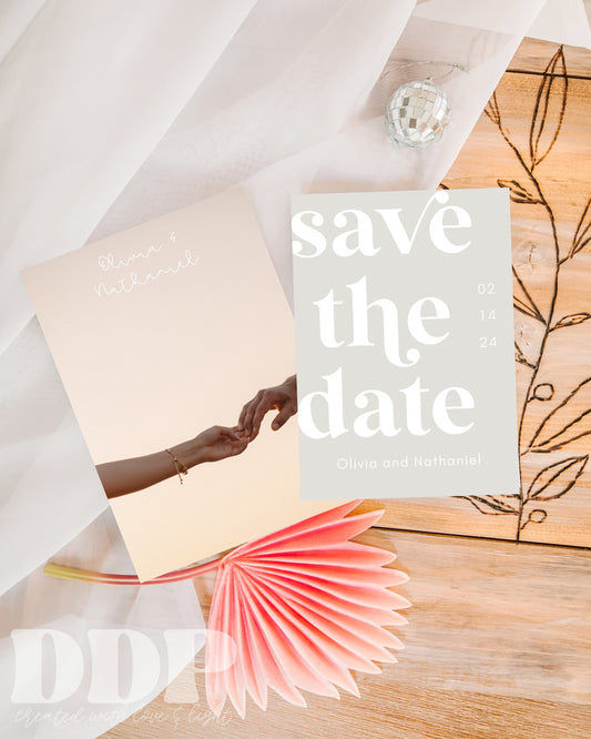 Cream Minimalist Save the Date Template | Neutral Save the Date | Photo Save the Date Template | Boho Retro Wedding Save the Date