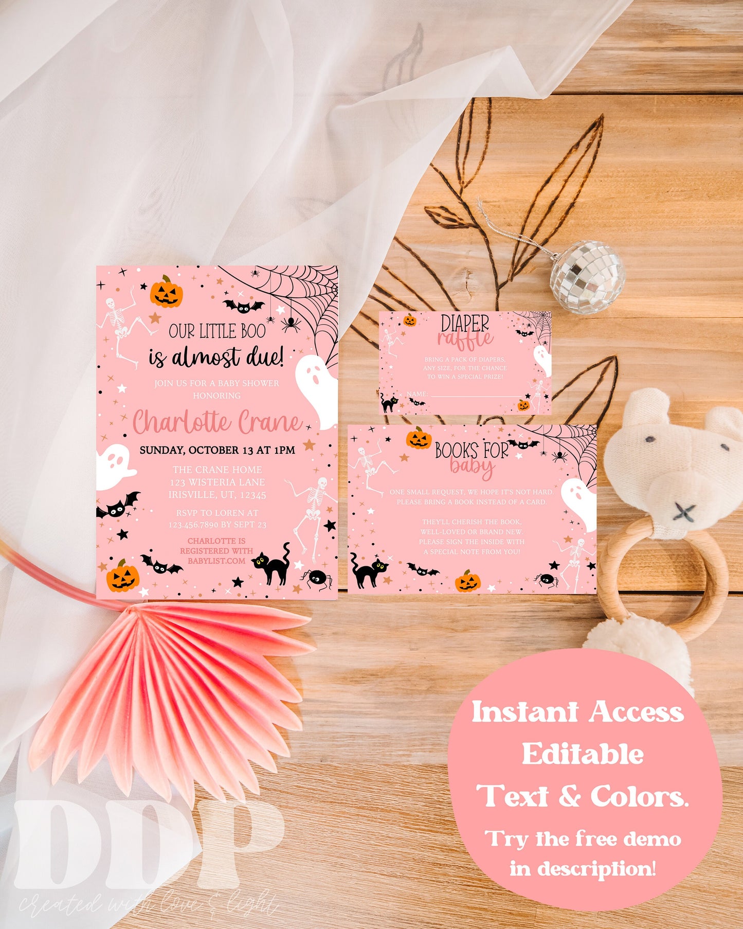 Our Little Boo is Almost Due Girl Baby Shower Invitation Suite | Halloween Ghost Baby Shower Invite | Spooky Baby Shower | Printable Invite