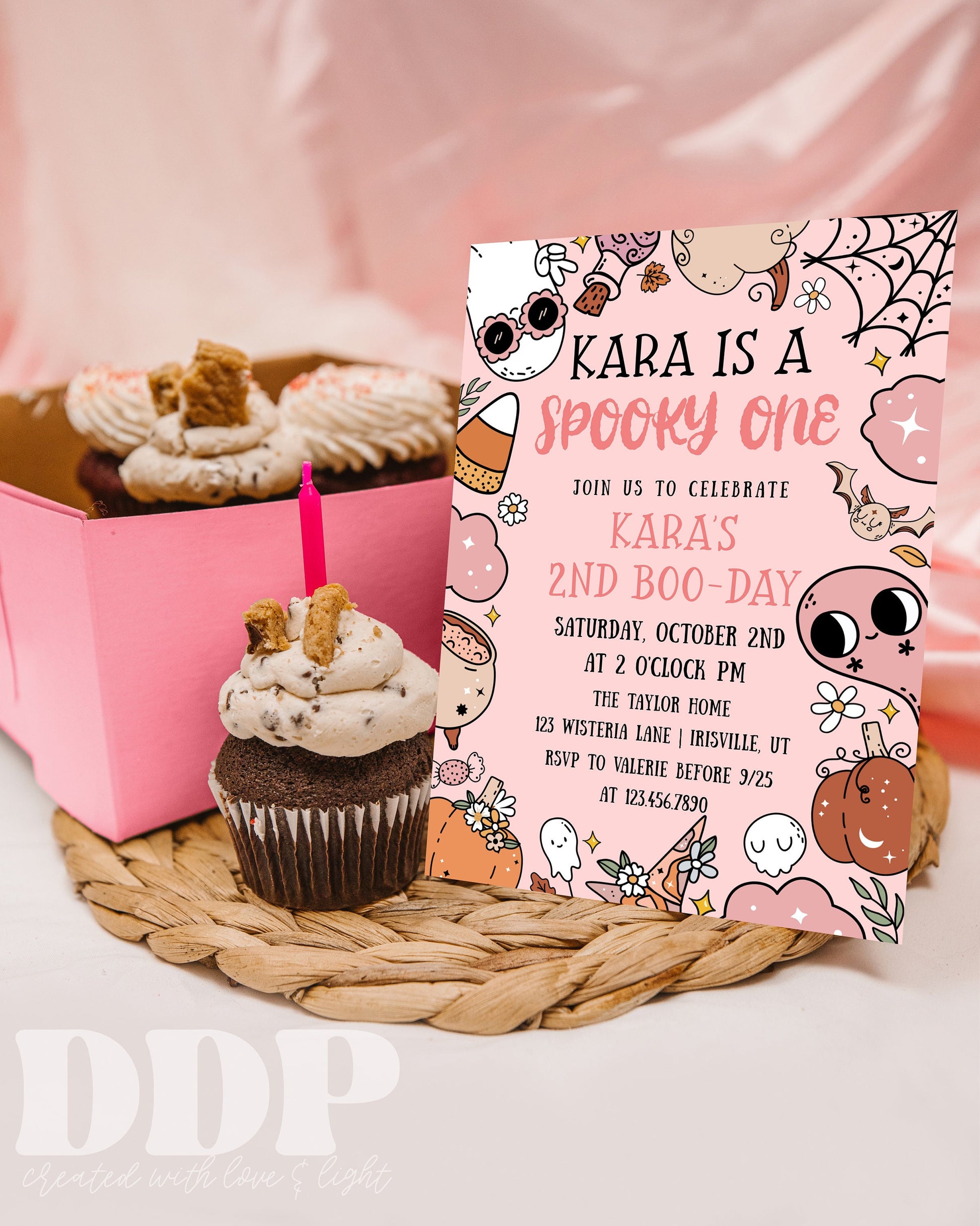 ANY AGE Spooky Birthday Invite | Pink Halloween Party Invitation Template | Halloween Birthday Party | Retro Halloween Characters Spooky