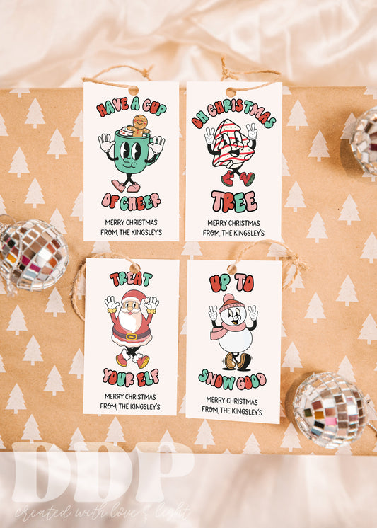 Retro Christmas Gift Tag Variety Bundle | Christmas Puns Gift Label | Holiday Winter Gift Tag Bundle | Editable Christmas Present Tag