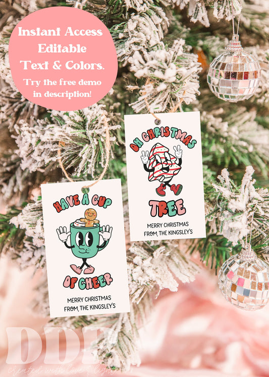 Retro Christmas Gift Tag Variety Bundle | Christmas Puns Gift Label | Holiday Winter Gift Tag Bundle | Editable Christmas Present Tag