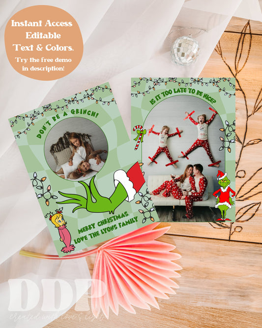 GRINCH Christmas Holiday card | Funny Christmas Card | Family Photos Greeting Card | Happy Holidays Card | Green Grinch Christmas