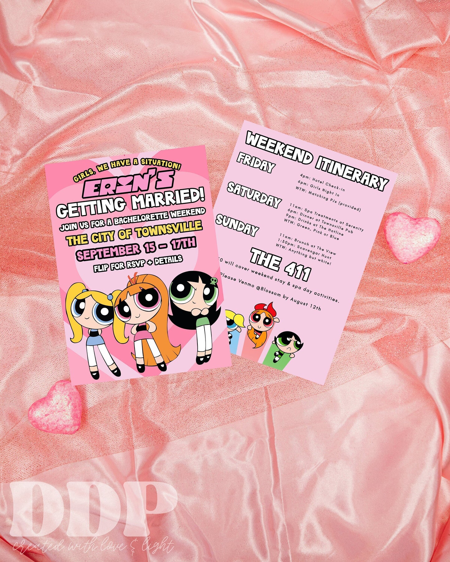 Powerpuff Girls Bachelorette Party Invitation | Powerpuff Bachelorette Party Invite | Girl Power Bach Girls Trip Itinerary | Y2K Invite