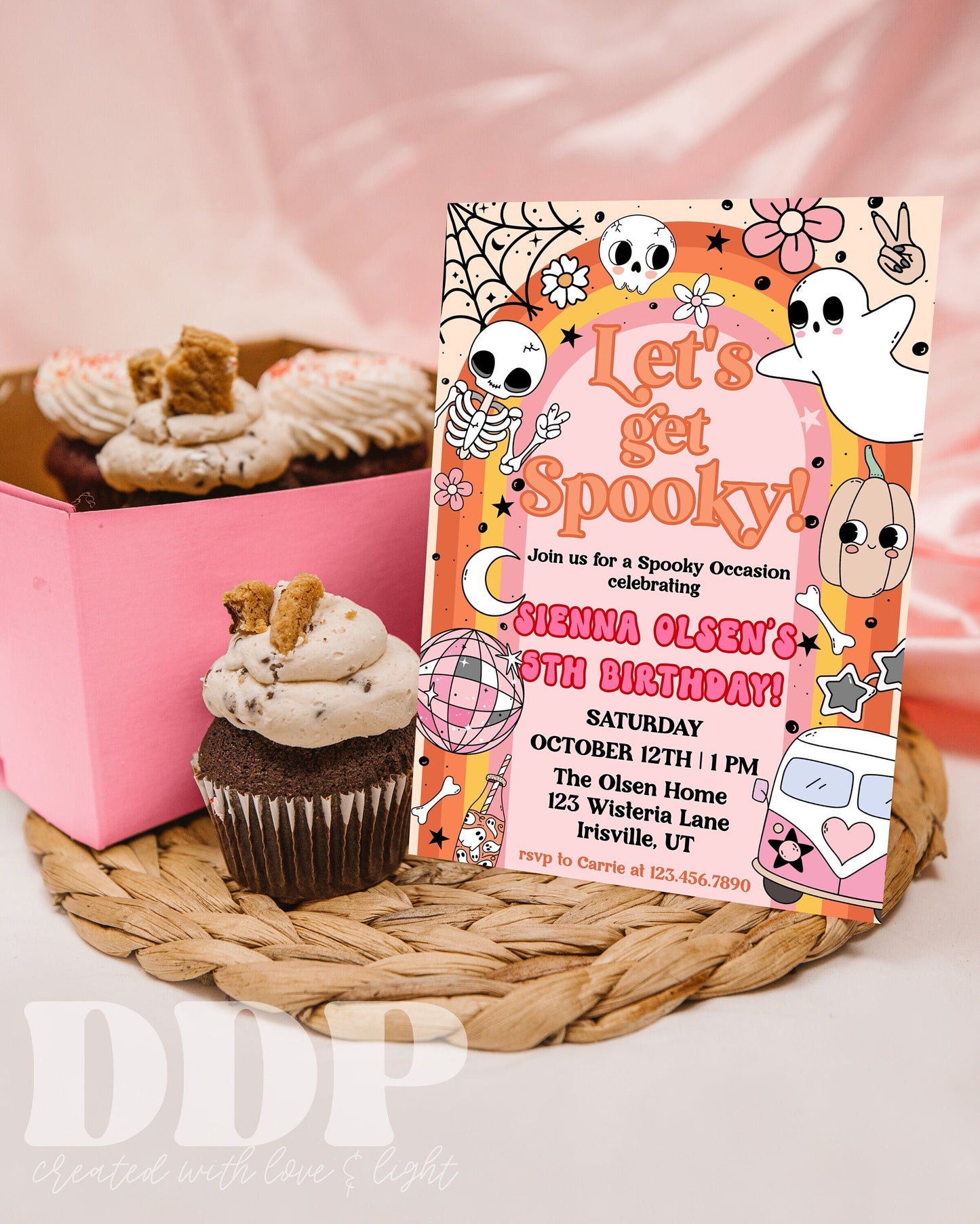 ANY AGE Retro Groovy Halloween Birthday Party Invitation | Pink Hippie Halloween Invite | Spooky Vibes Party | Groovy Ghost Party