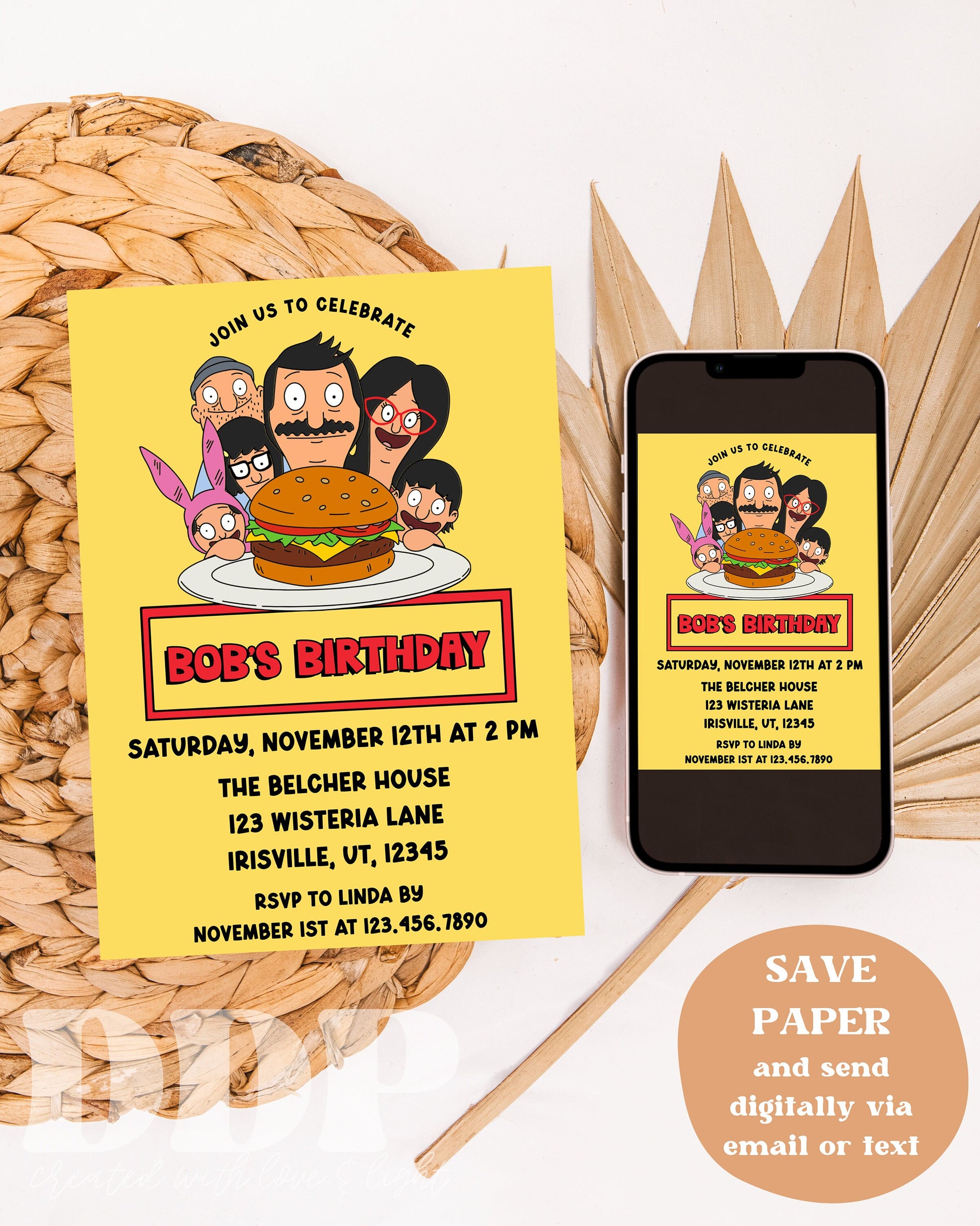 ANY AGE Bob's Burgers Birthday Invitation | Bob's Burgers Birthday Template | Bob's Burger Invite | Bob's Burgers Cartoon Party